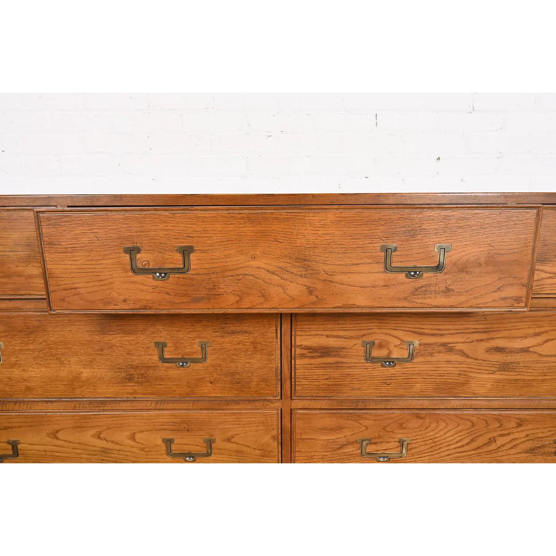 Henredon Mid-Century Modern Campaign Oak Dresser, Circa 1970s 1