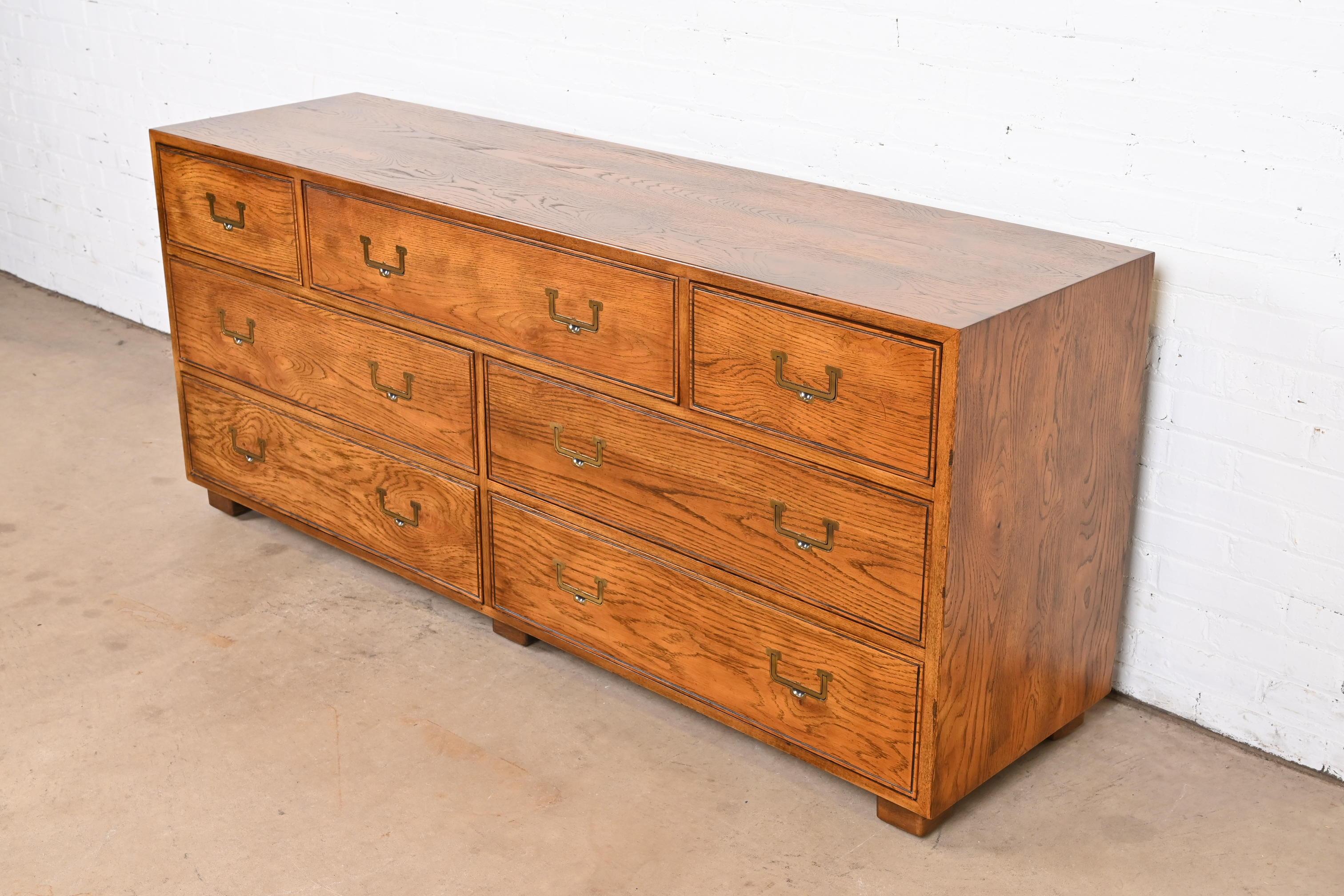 Henredon Mid-Century Modern Campaign Oak Dresser or Credenza, Circa 1970s In Good Condition In South Bend, IN