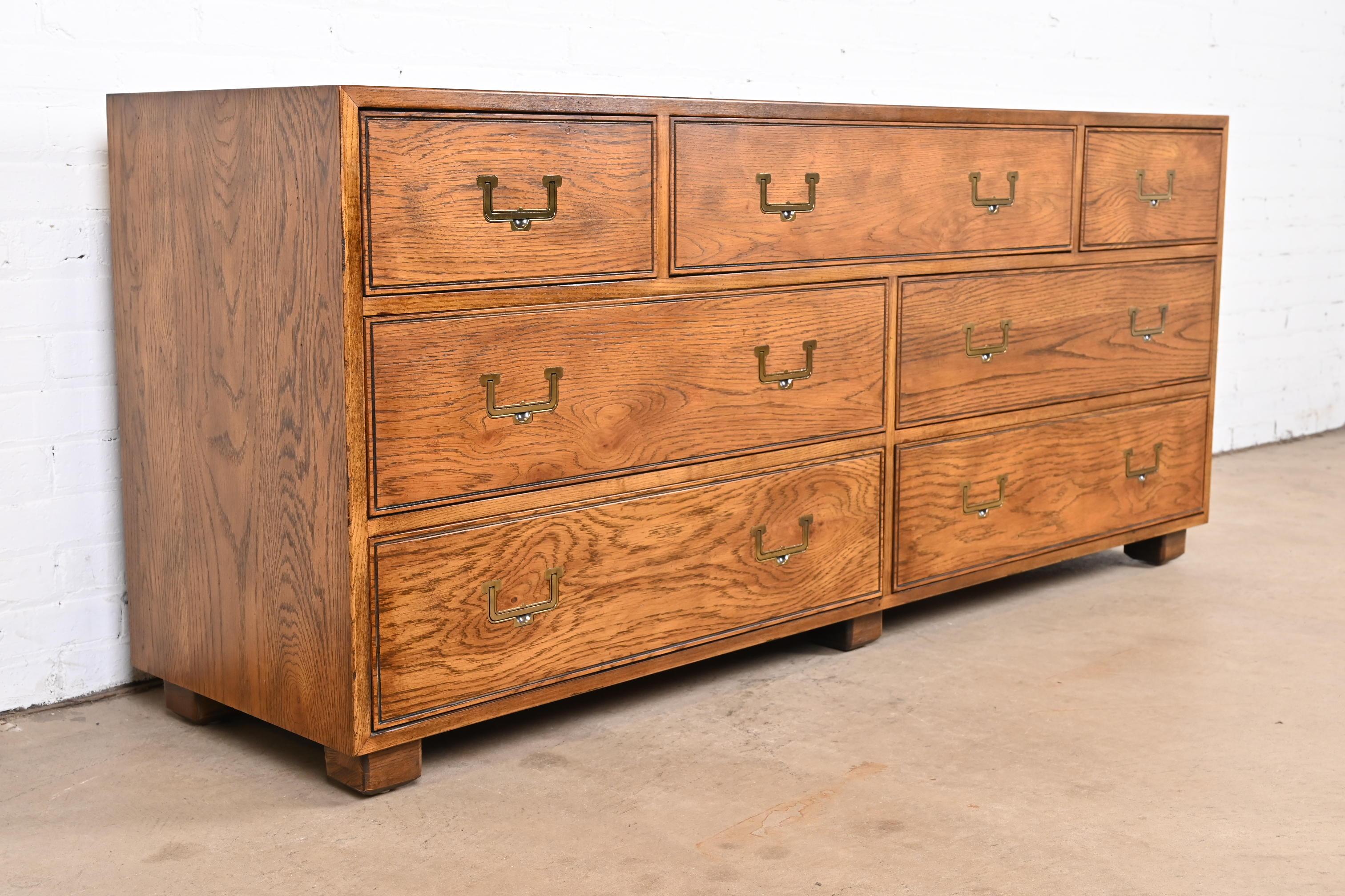 Late 20th Century Henredon Mid-Century Modern Campaign Oak Dresser or Credenza, Circa 1970s