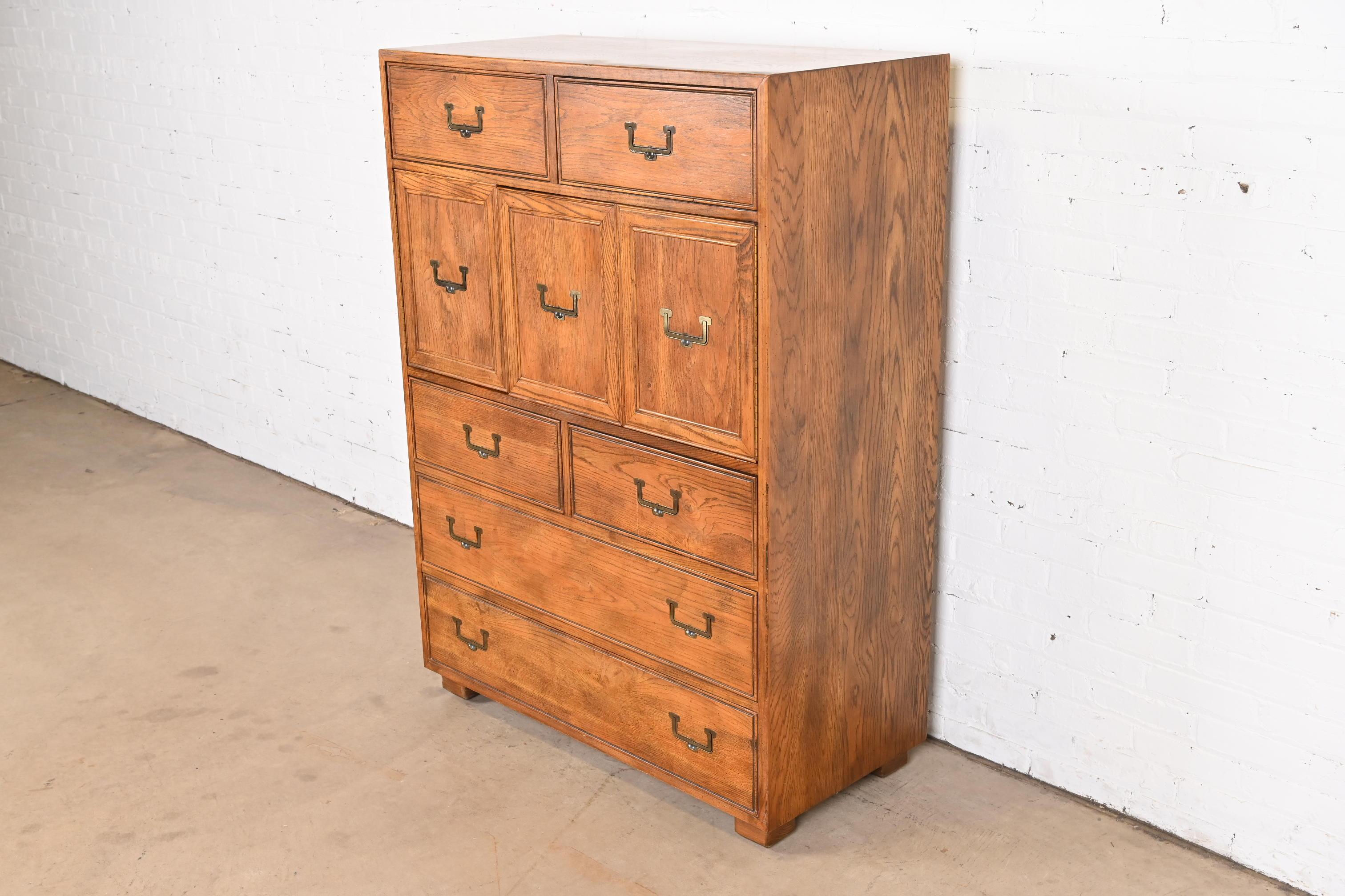 American Henredon Mid-Century Modern Campaign Oak Gentleman's Chest