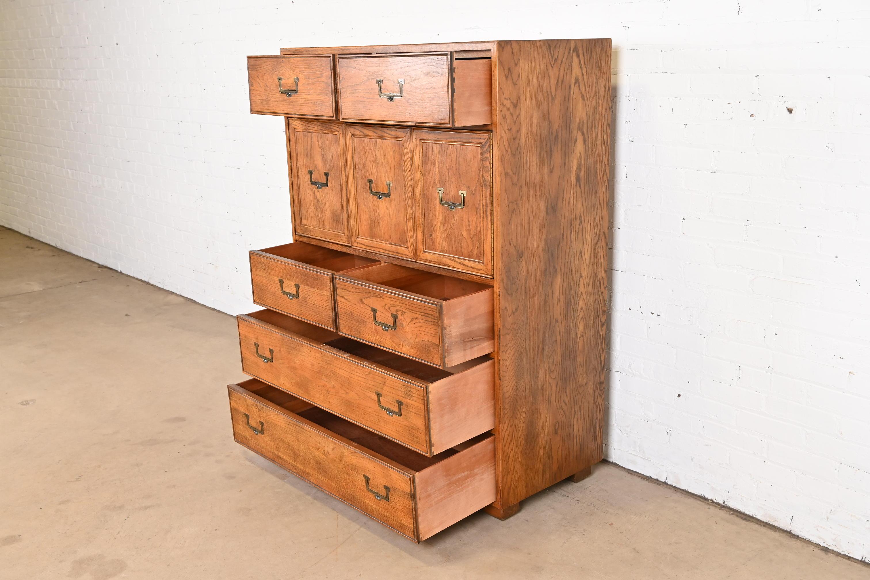 Brass Henredon Mid-Century Modern Campaign Oak Gentleman's Chest
