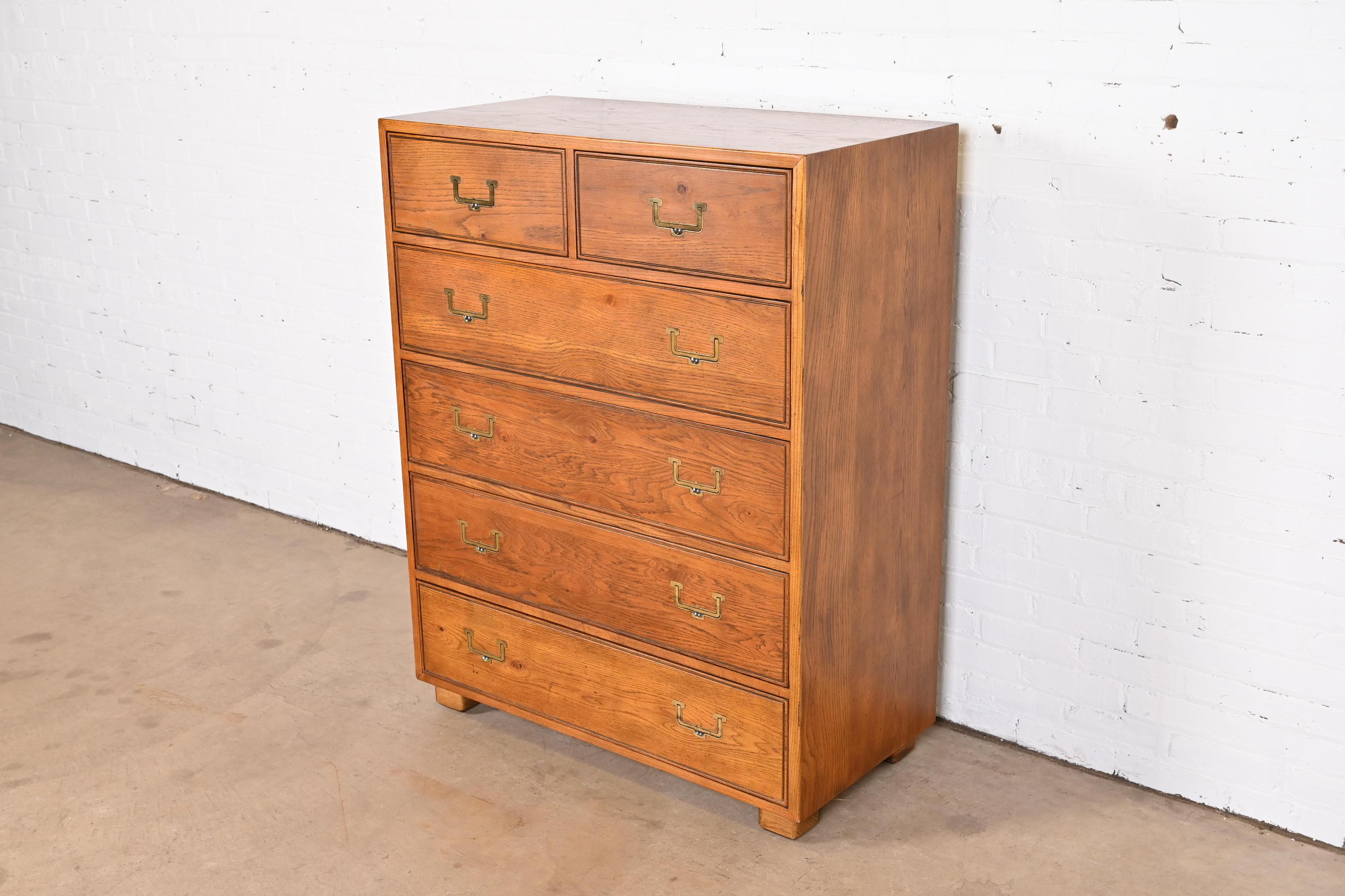 American Henredon Mid-Century Modern Campaign Oak Highboy Dresser