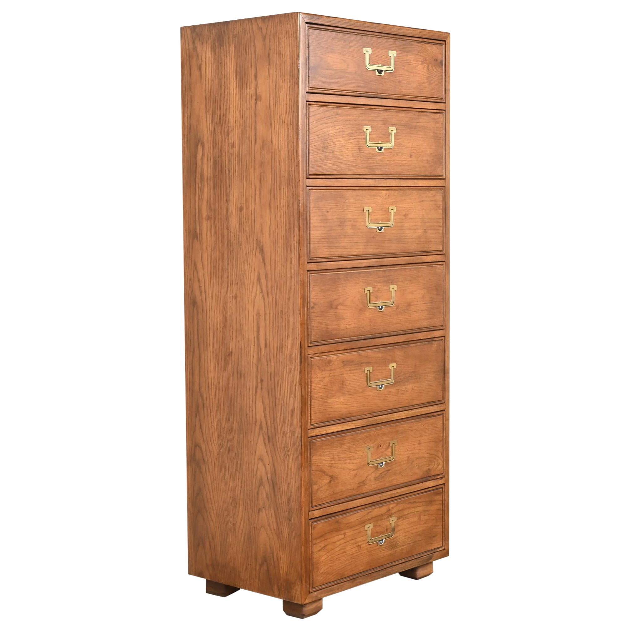 Henredon Mid-Century Modern Campaign Oak Lingerie Chest or Semainier, 1970s