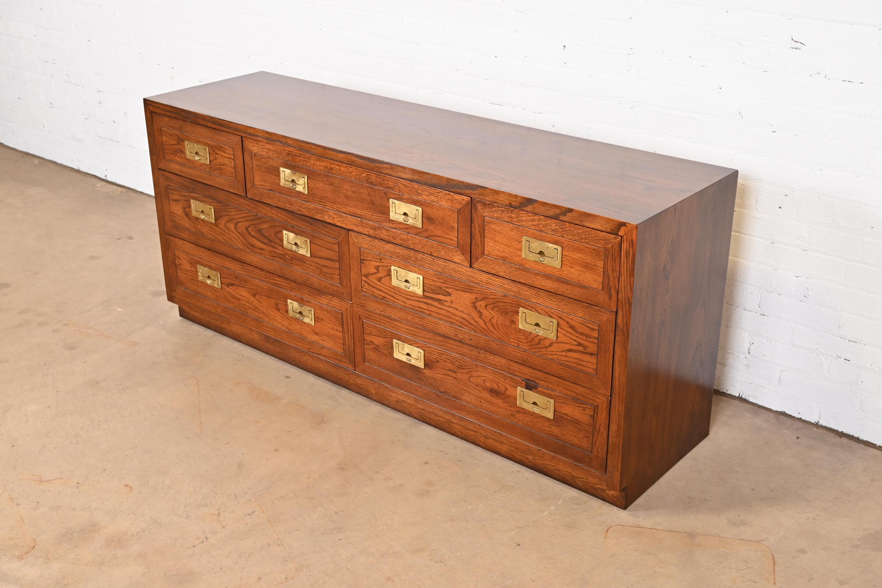 20th Century Henredon Mid-Century Modern Campaign Oak Long Dresser