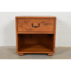 Henredon Mid-Century Modern Campaign Oak Nightstand, Circa 1970s