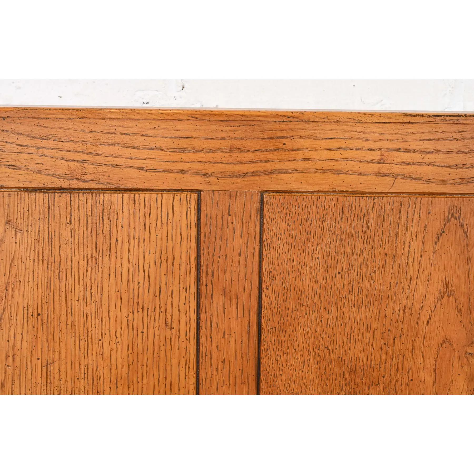 Brass Henredon Mid-Century Modern Campaign Oak Queen Size Headboard, Circa 1970s For Sale