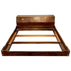 Used Henredon Mid Century Modern Campaign Scene 1 King Size Bedroom Bed with Storage