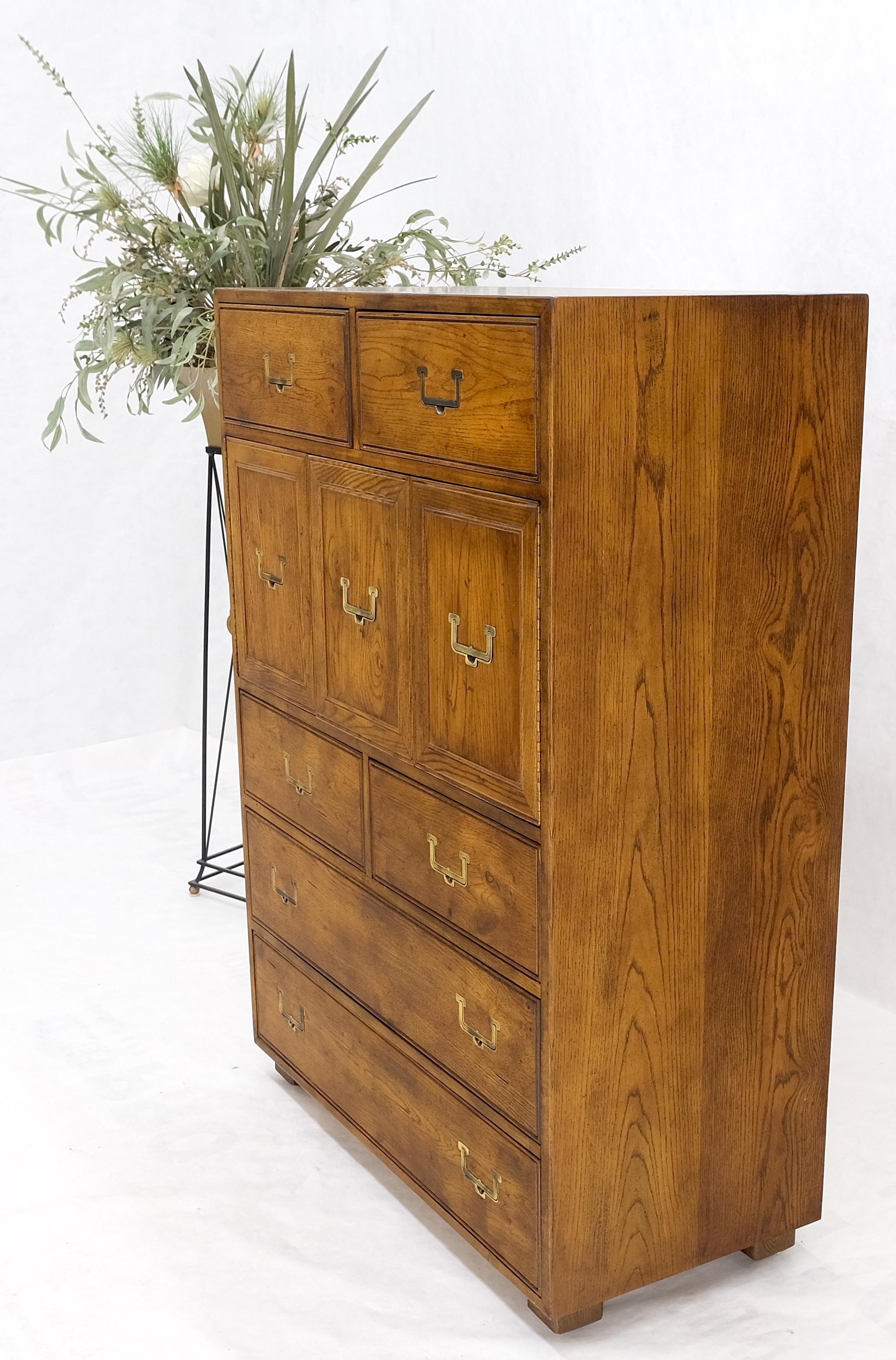 Henredon Mid-Century Modern Campaign Style Highboy Dresser Chest Double Door For Sale 5