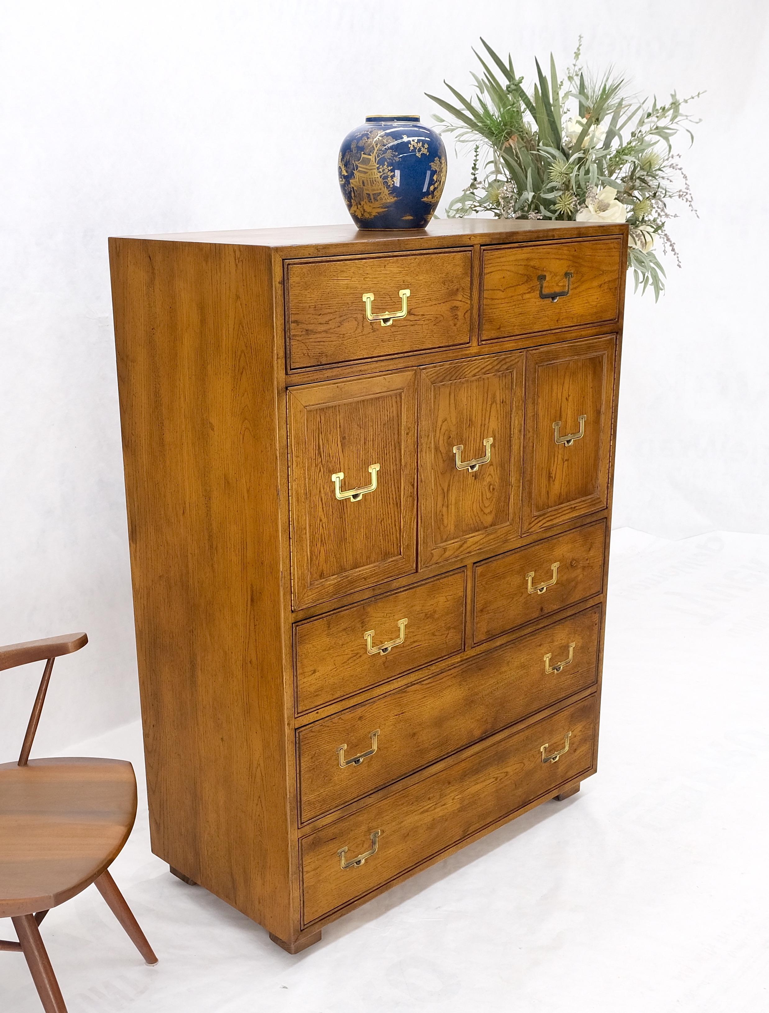 Henredon Mid-Century Modern Campaign Style Highboy Dresser Chest Double Door For Sale 8