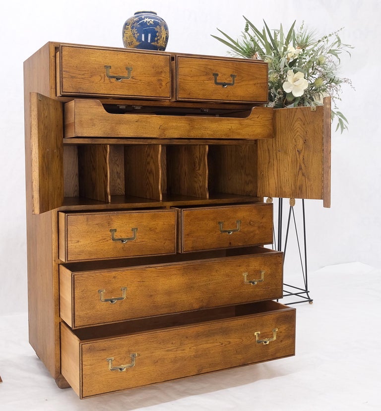 Henredon Mid-Century Modern Campaign Style Highboy Dresser Chest Double ...
