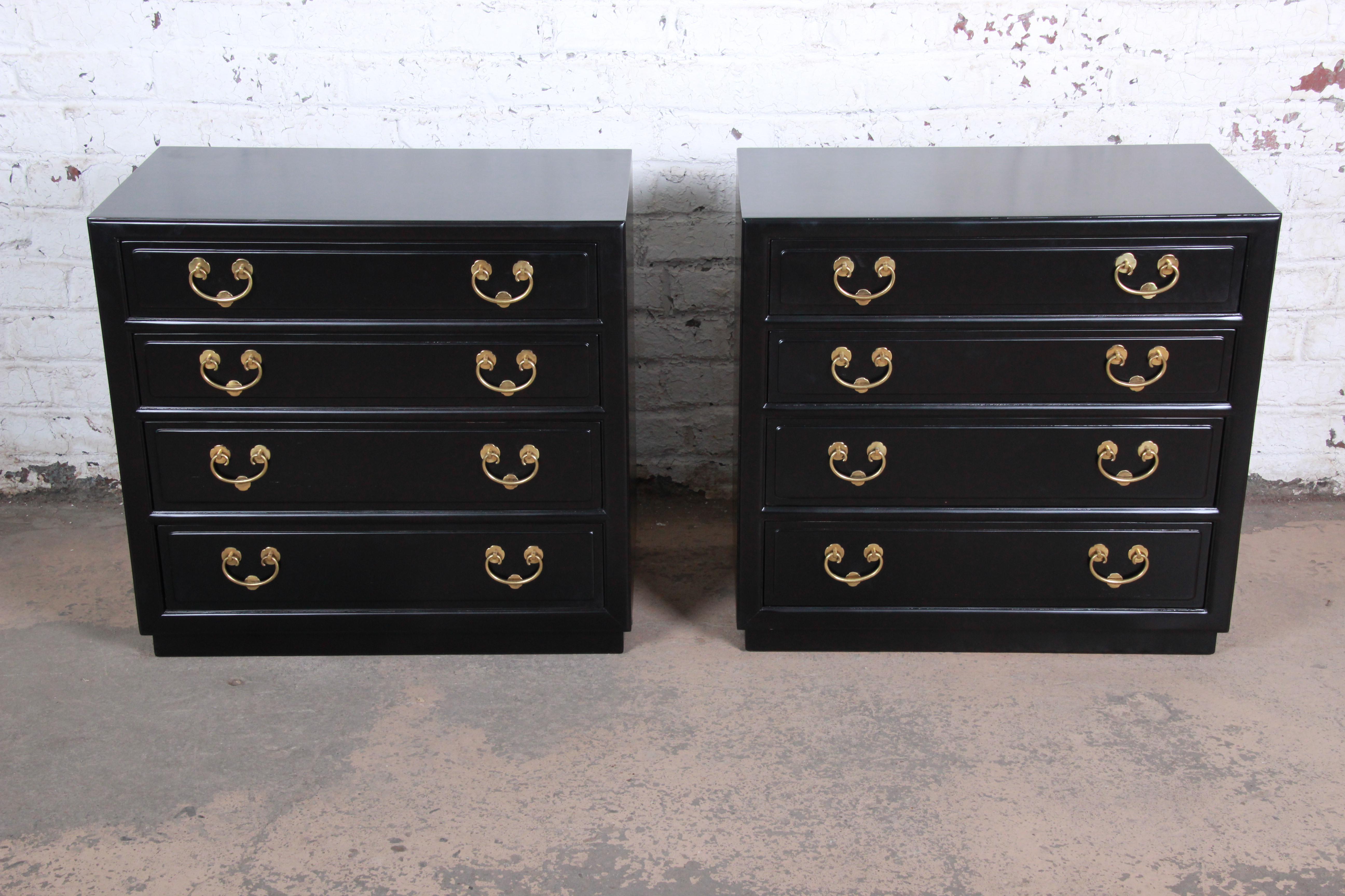 American Henredon Mid-Century Modern Ebonized Bachelor Chests or Large Nightstands, Pair
