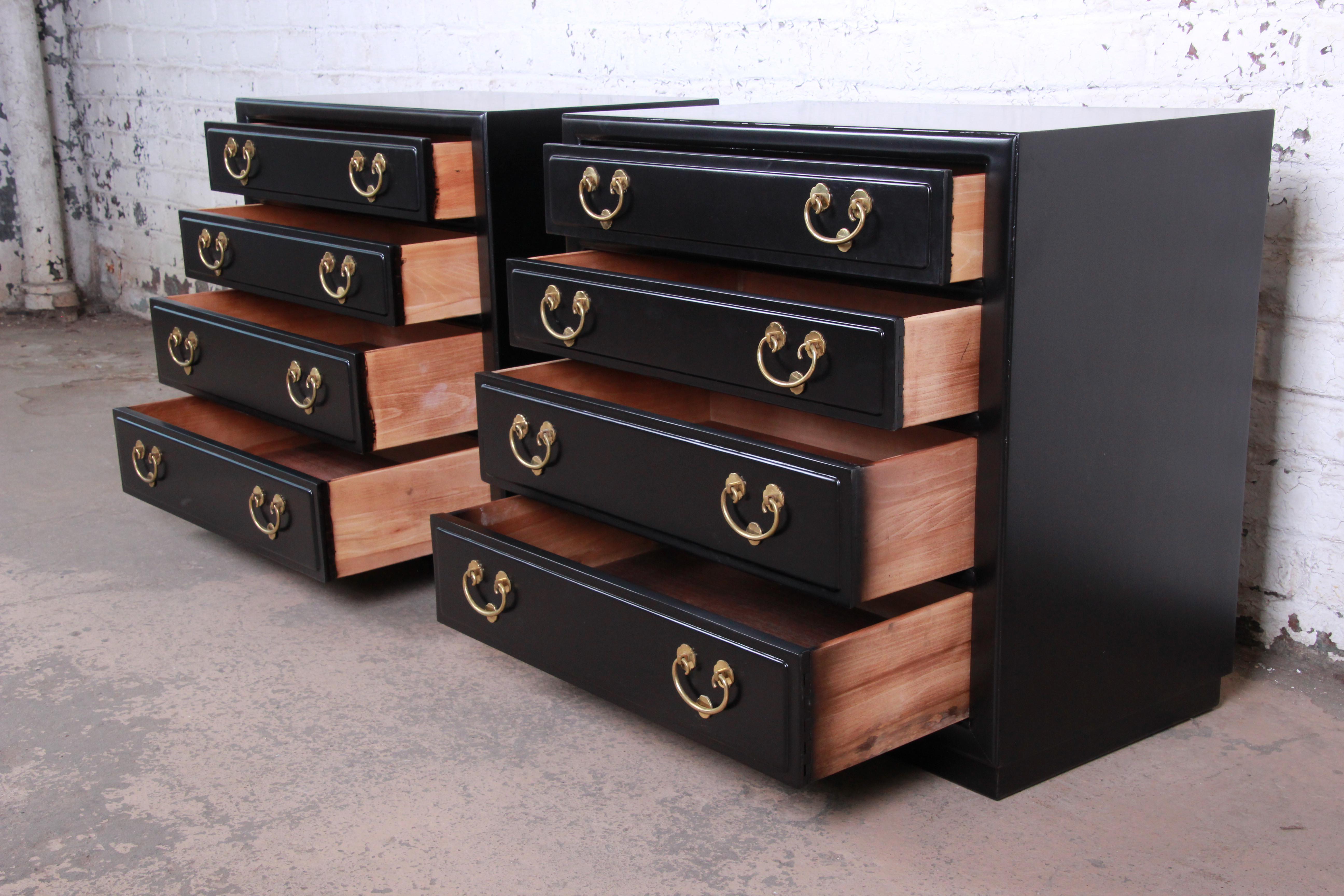 Late 20th Century Henredon Mid-Century Modern Ebonized Bachelor Chests or Large Nightstands, Pair