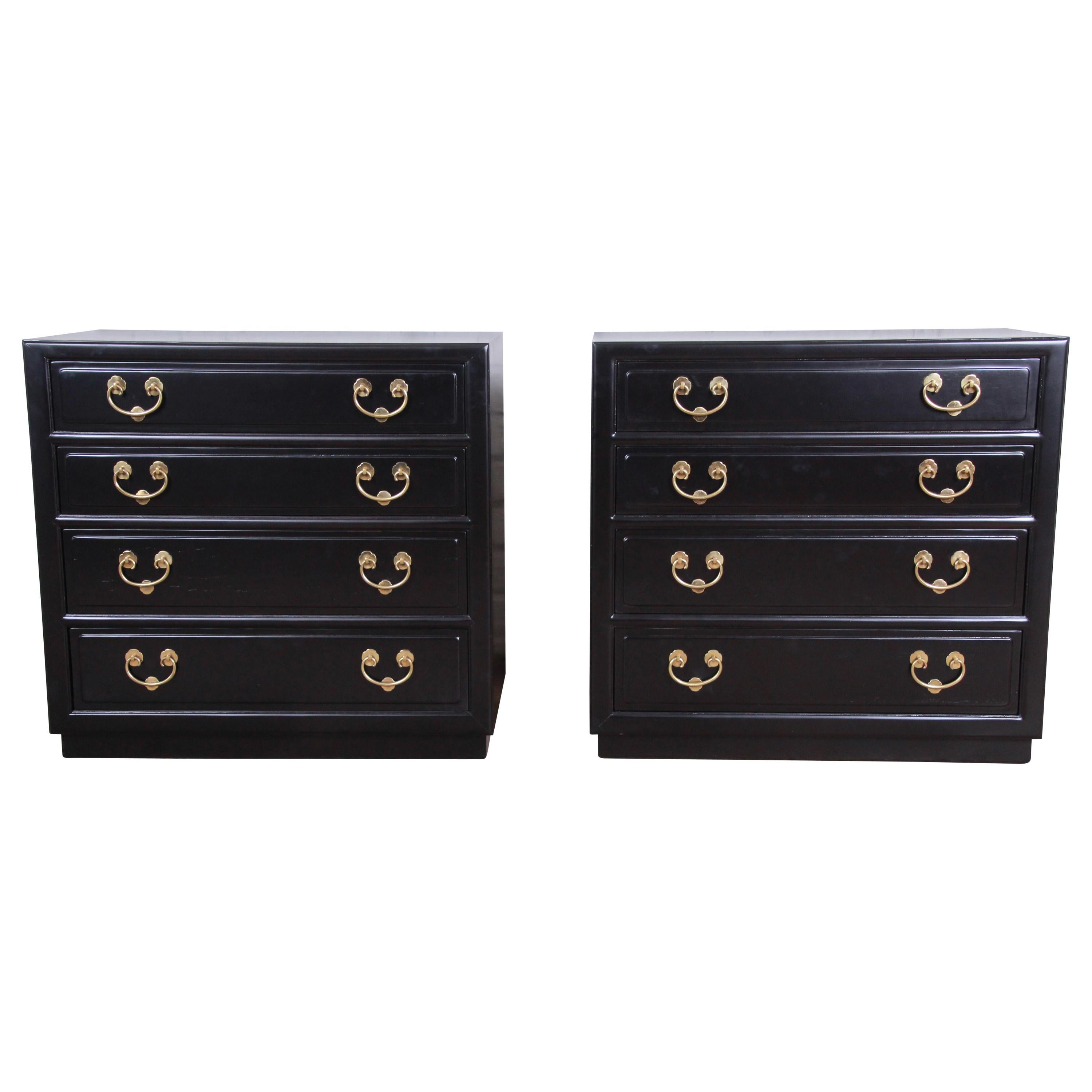 Henredon Mid-Century Modern Ebonized Bachelor Chests or Large Nightstands, Pair