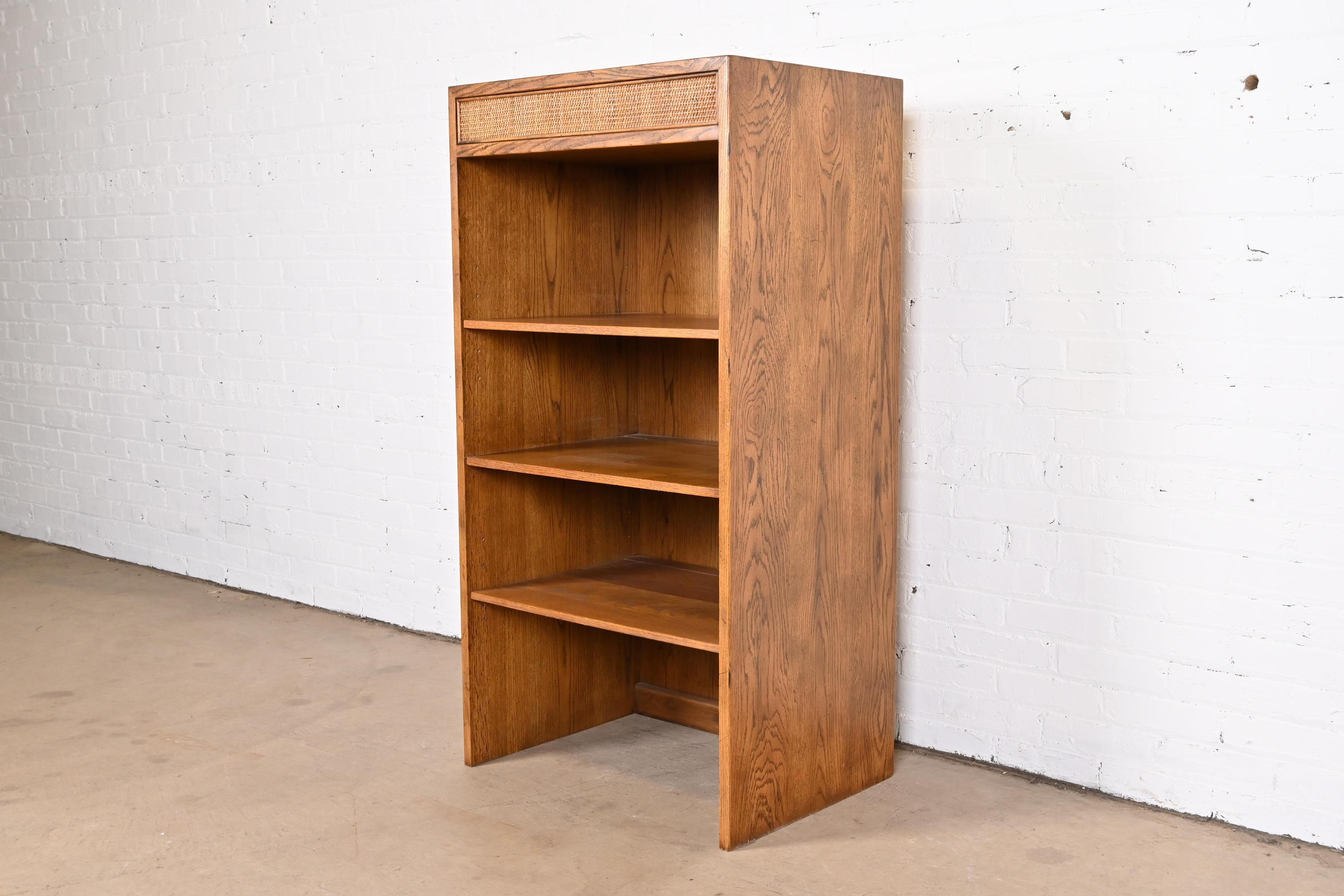 American Henredon Mid-Century Modern Oak and Cane Bookcase