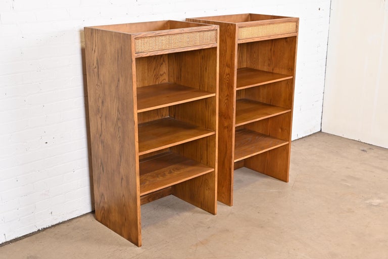 Henredon MidCentury Modern Oak and Cane Bookcases, Pair For Sale at