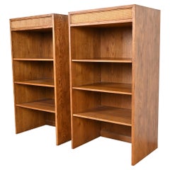 Henredon Mid-Century Modern Oak and Cane Bookcases, Pair