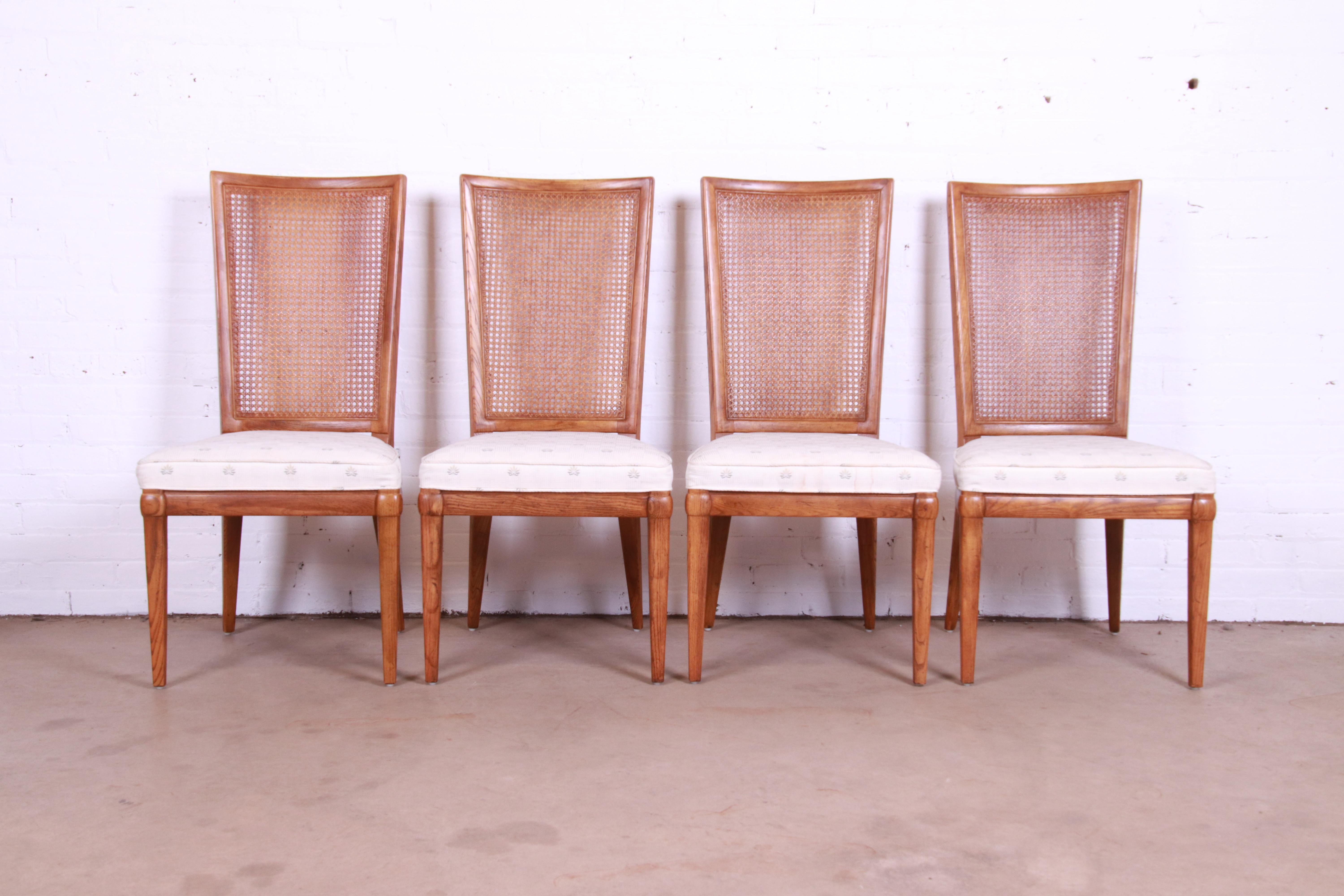 Henredon Mid-Century Modern Oak and Cane Dining Chairs, Set of Four In Good Condition In South Bend, IN