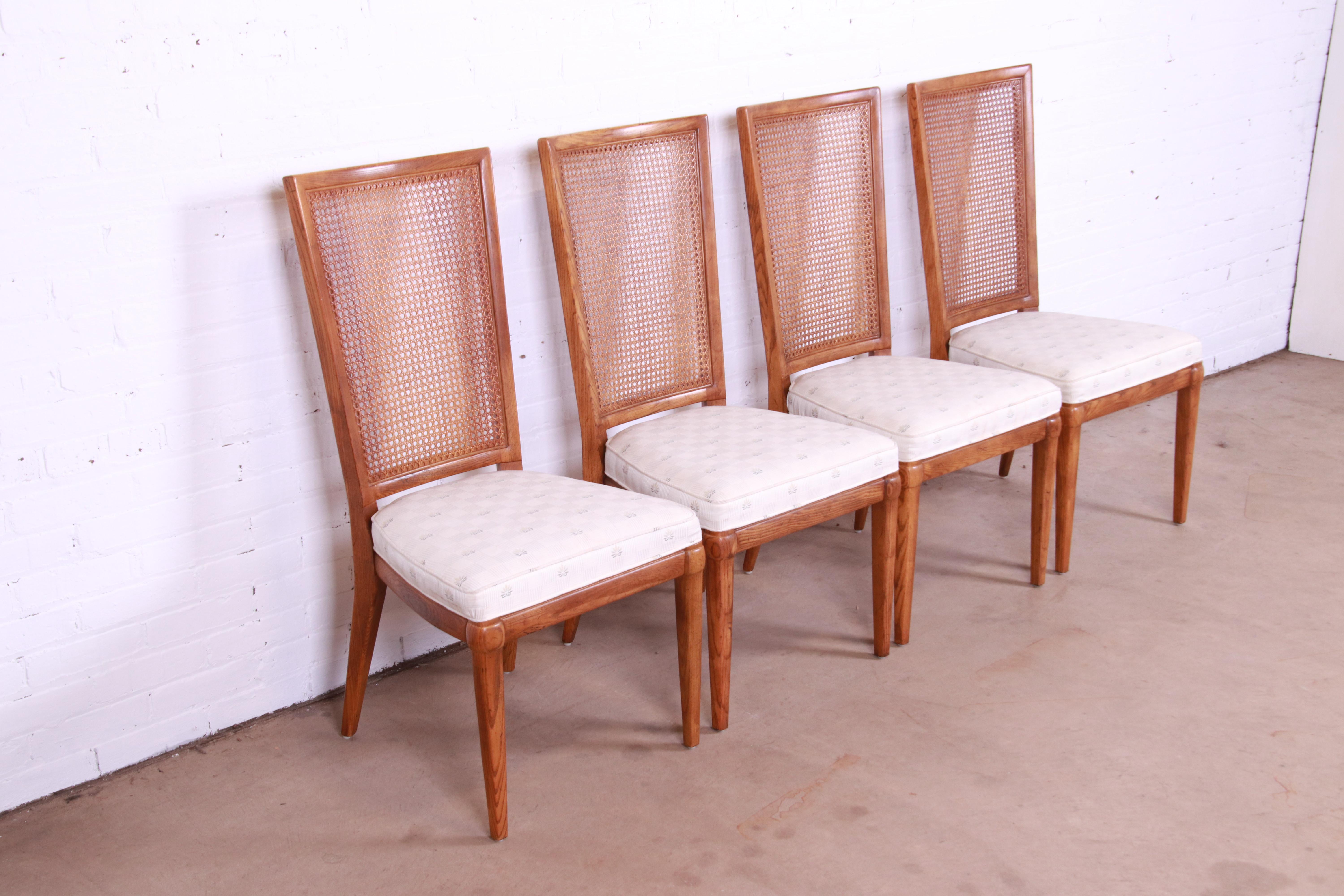 Late 20th Century Henredon Mid-Century Modern Oak and Cane Dining Chairs, Set of Four