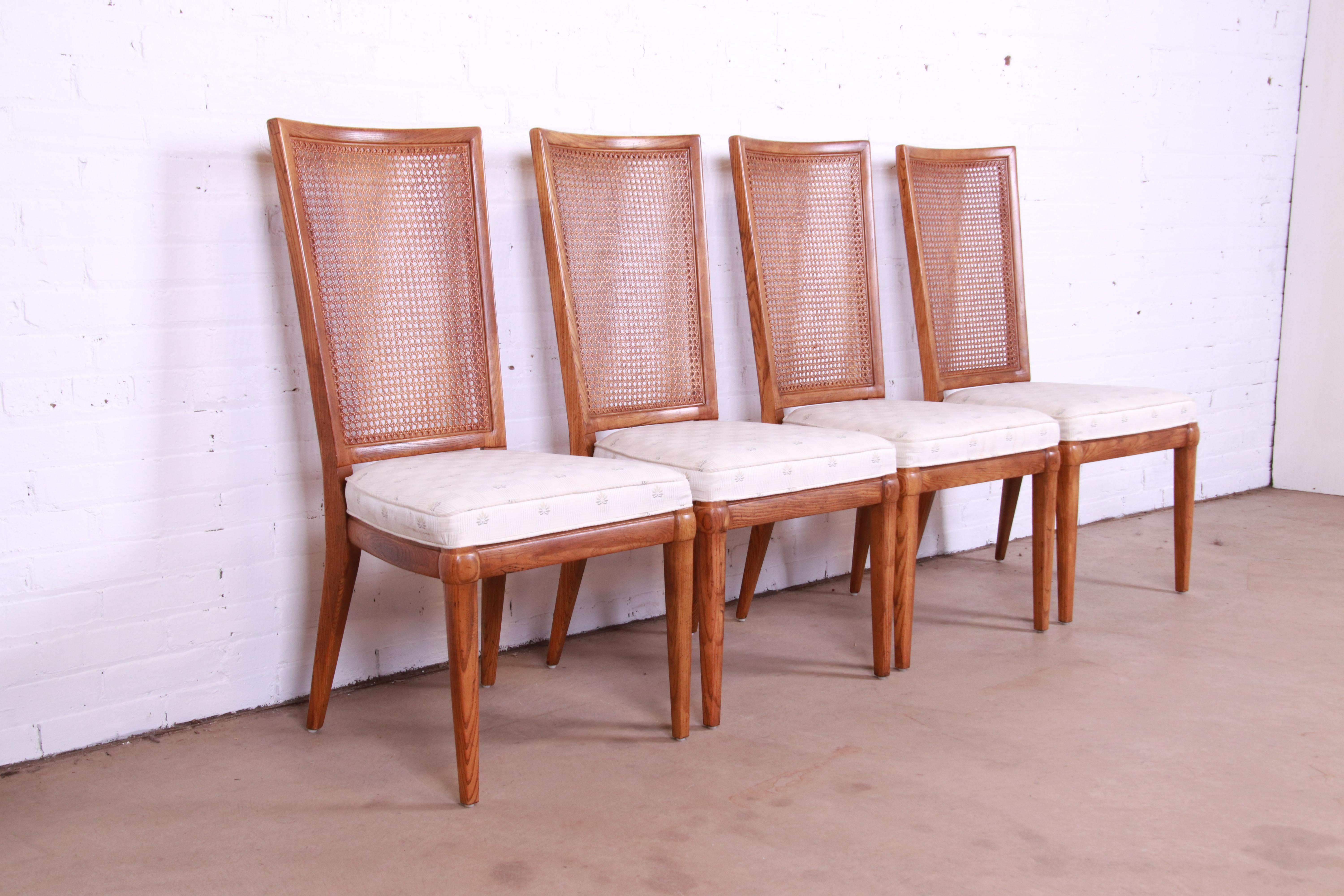 Upholstery Henredon Mid-Century Modern Oak and Cane Dining Chairs, Set of Four