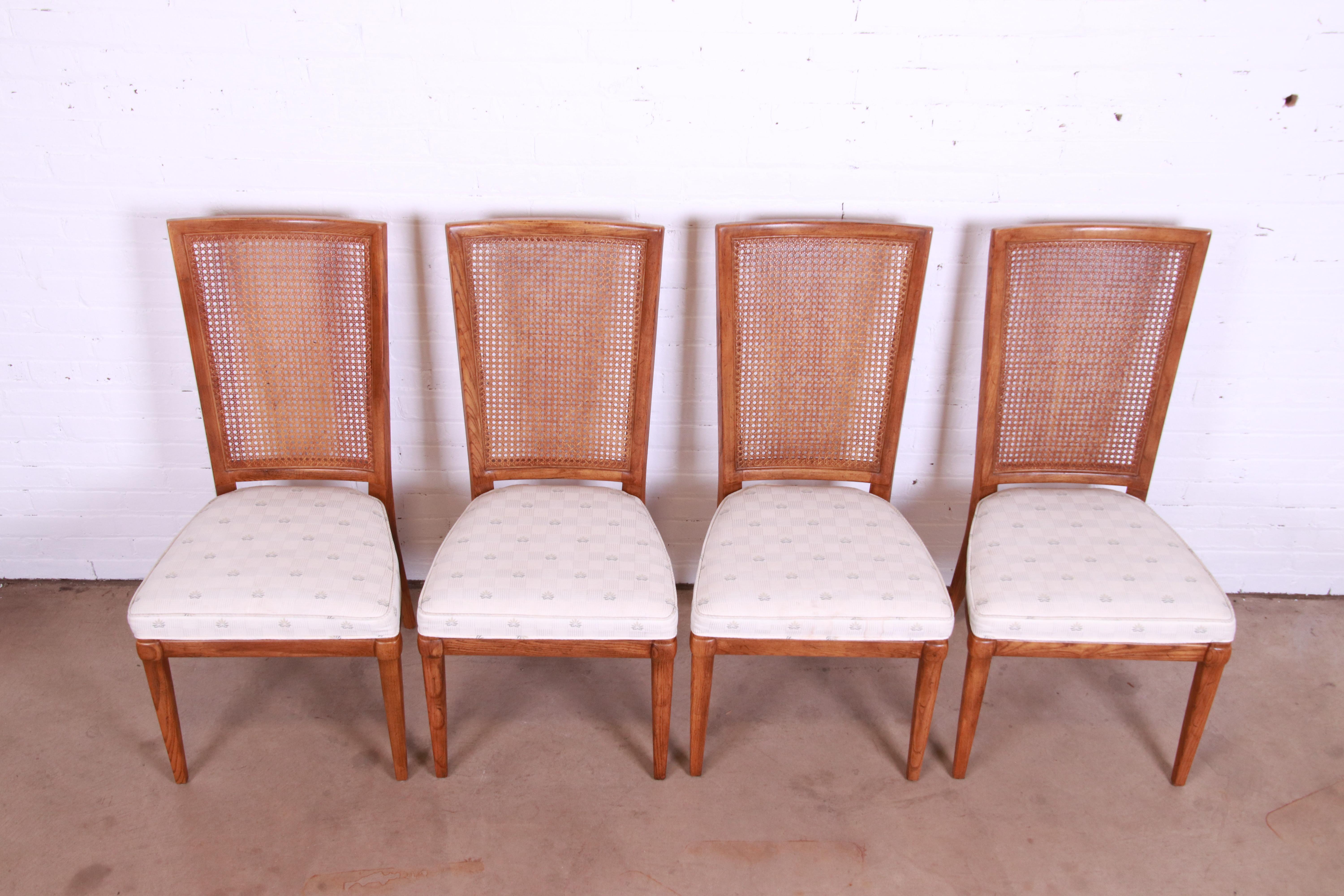Henredon Mid-Century Modern Oak and Cane Dining Chairs, Set of Four 1