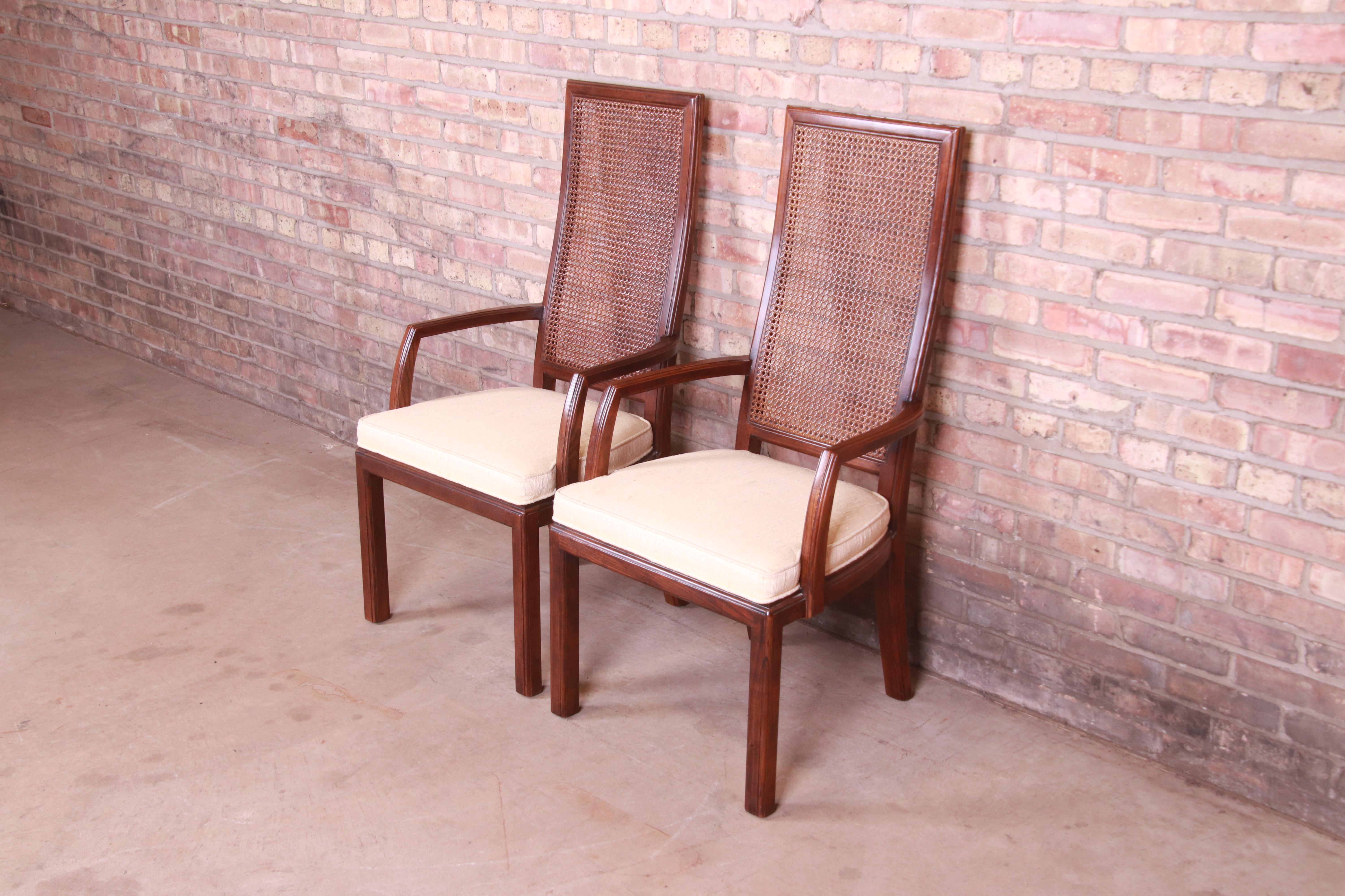 Henredon Mid-Century Modern Oak and Cane High Back Armchairs, Pair In Good Condition In South Bend, IN