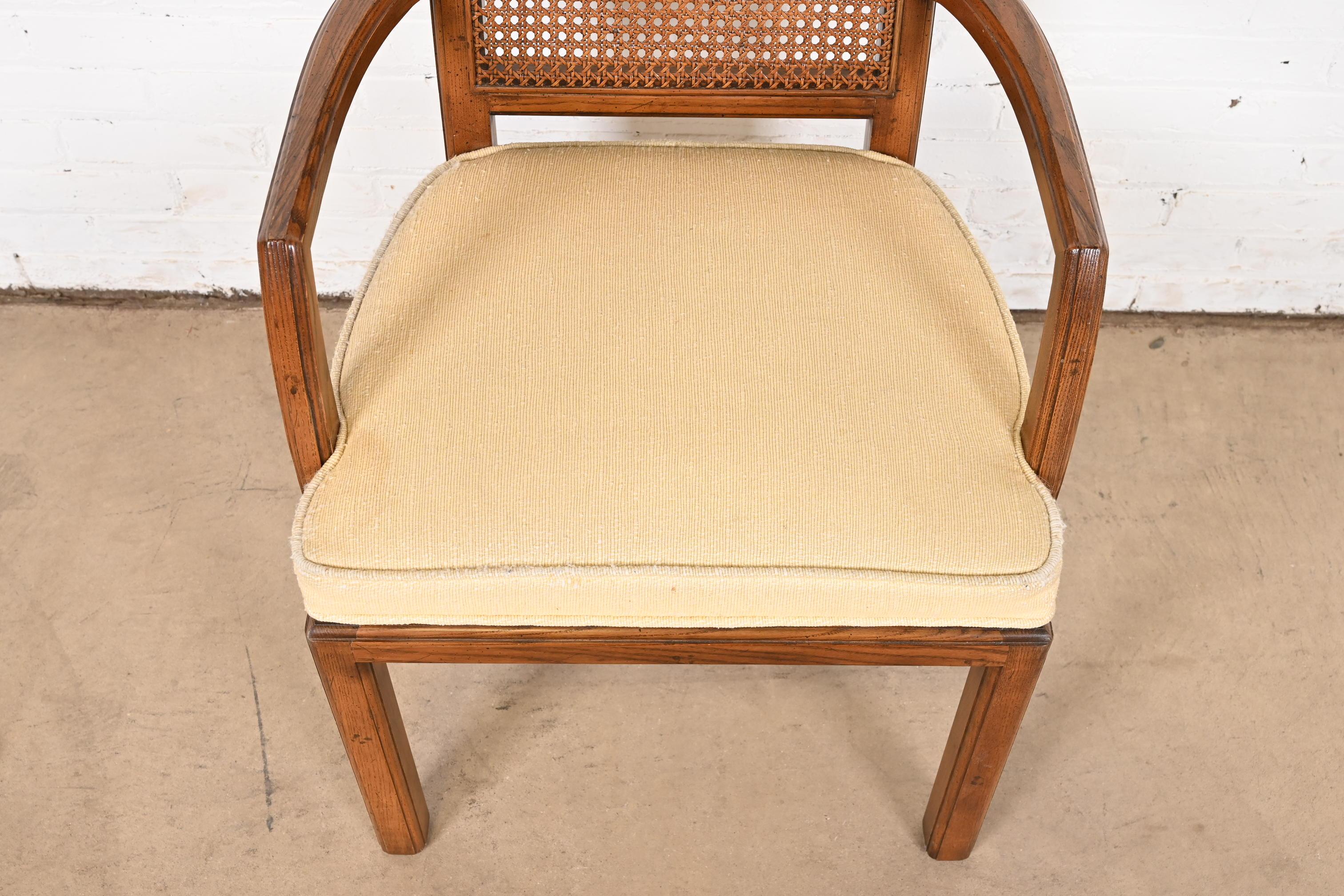 Henredon Mid-Century Modern Oak and Cane High Back Dining Arm Chairs, Pair For Sale 4
