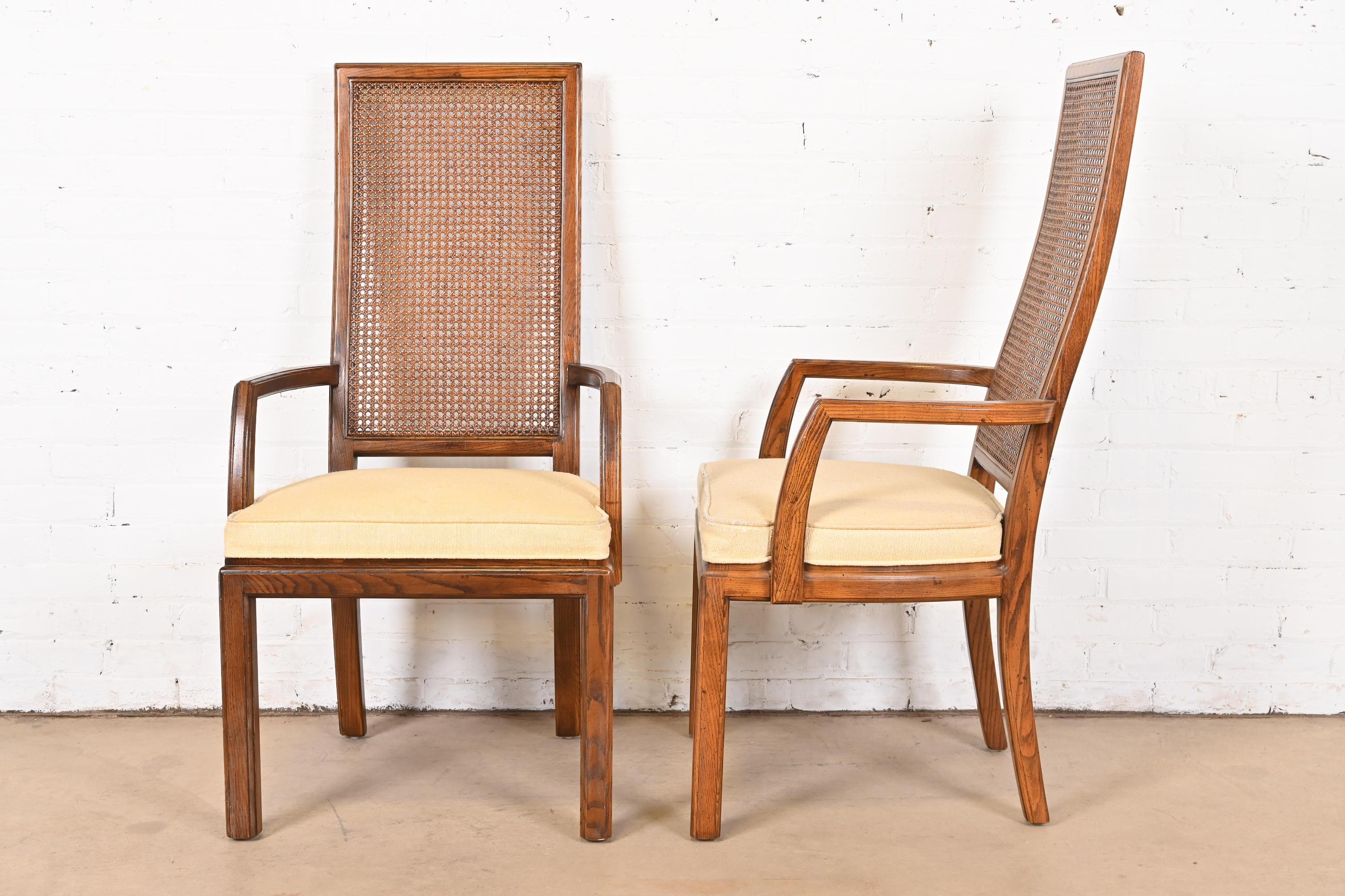 Henredon Mid-Century Modern Oak and Cane High Back Dining Arm Chairs, Pair For Sale 5