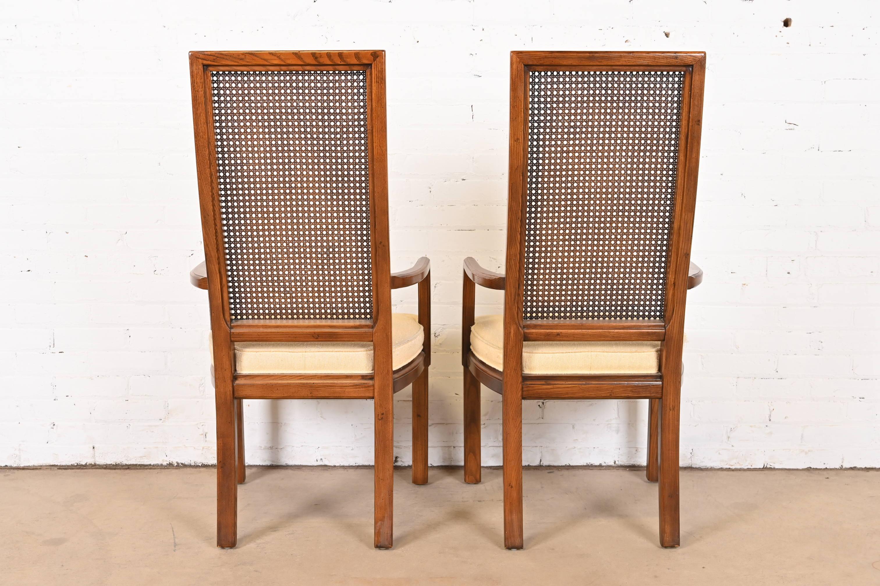 Henredon Mid-Century Modern Oak and Cane High Back Dining Arm Chairs, Pair For Sale 6