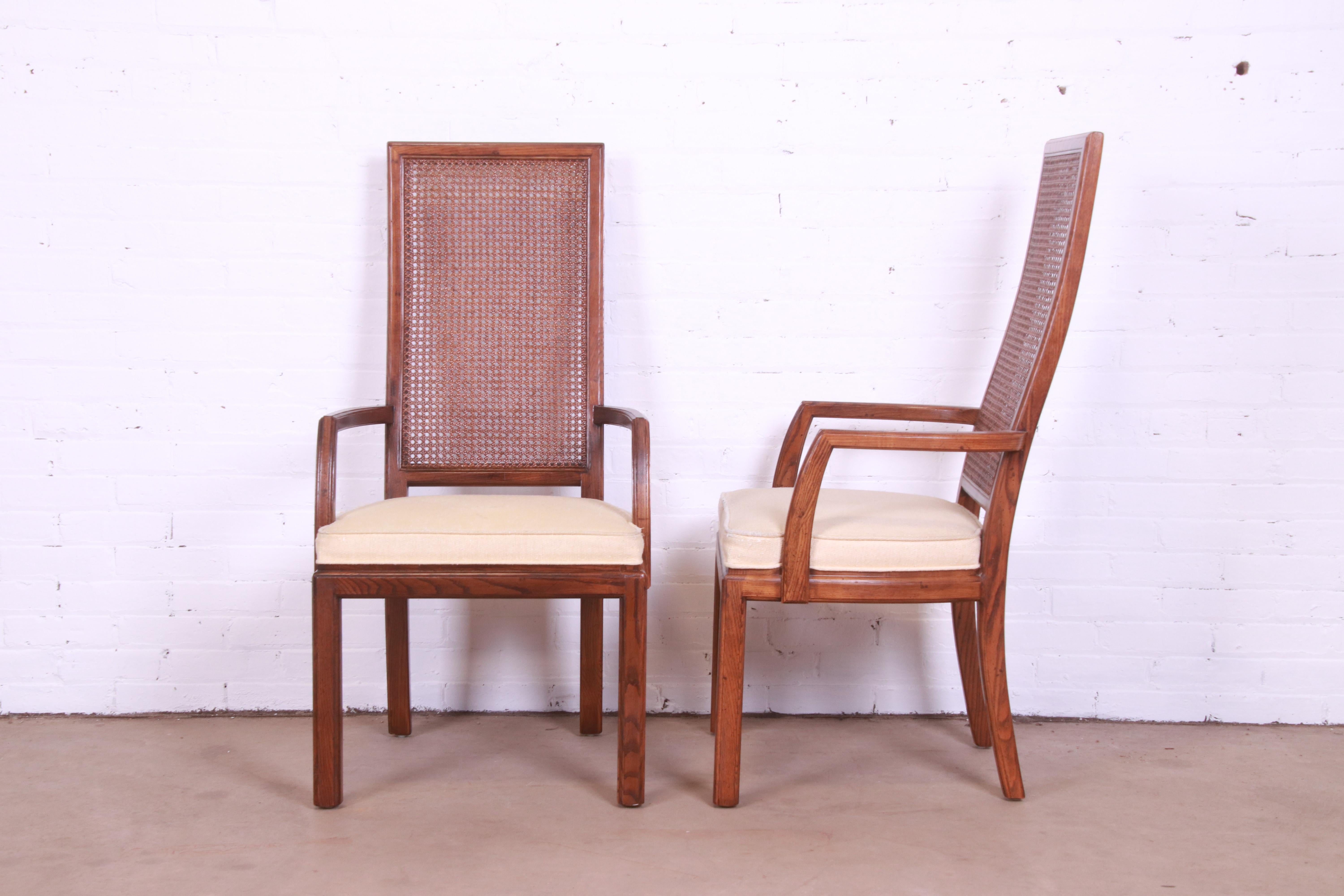 Henredon Mid-Century Modern Oak and Cane High Back Dining Chairs, Set of Five 7
