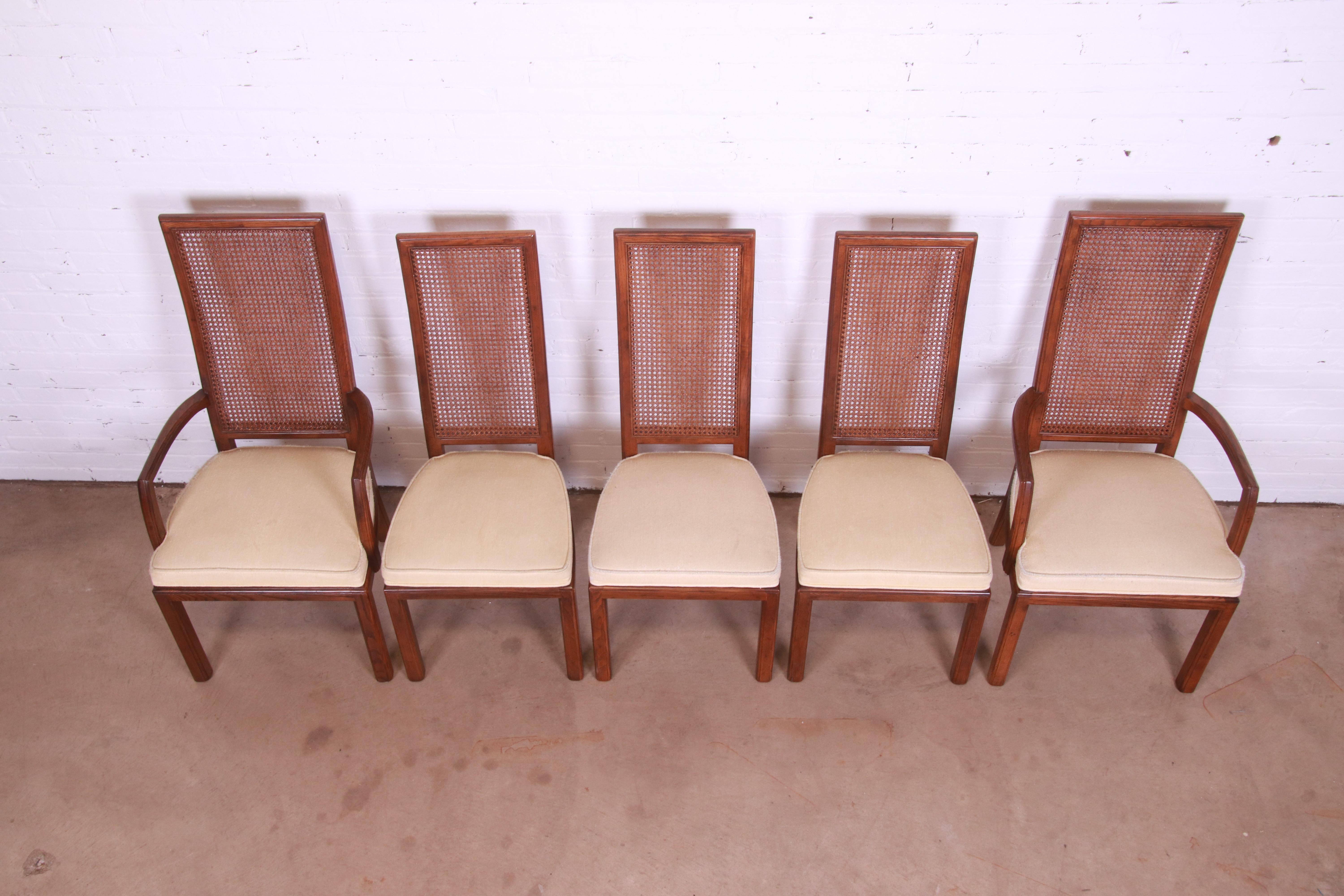Upholstery Henredon Mid-Century Modern Oak and Cane High Back Dining Chairs, Set of Five