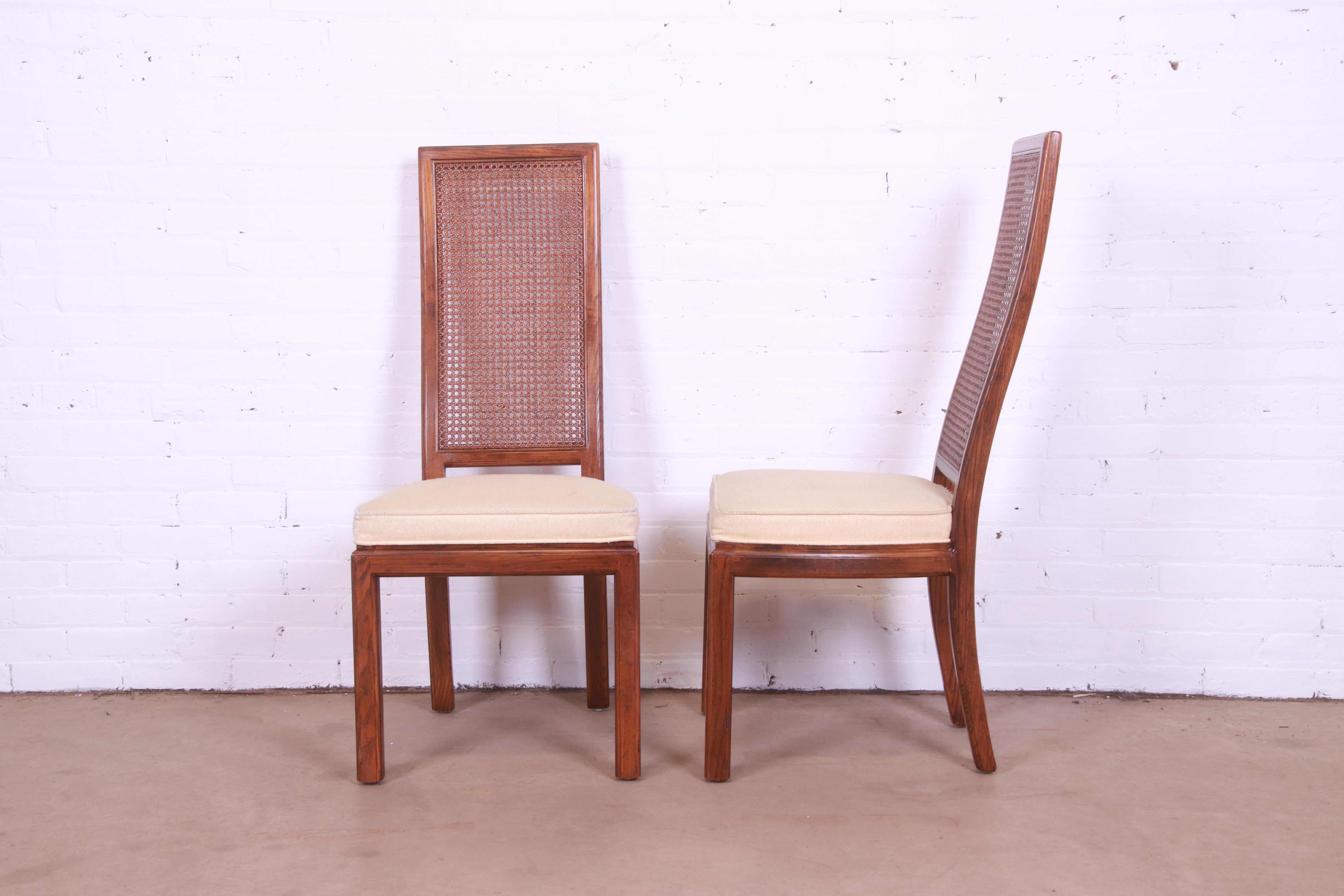Henredon Mid-Century Modern Oak and Cane High Back Dining Chairs, Set of Five 2