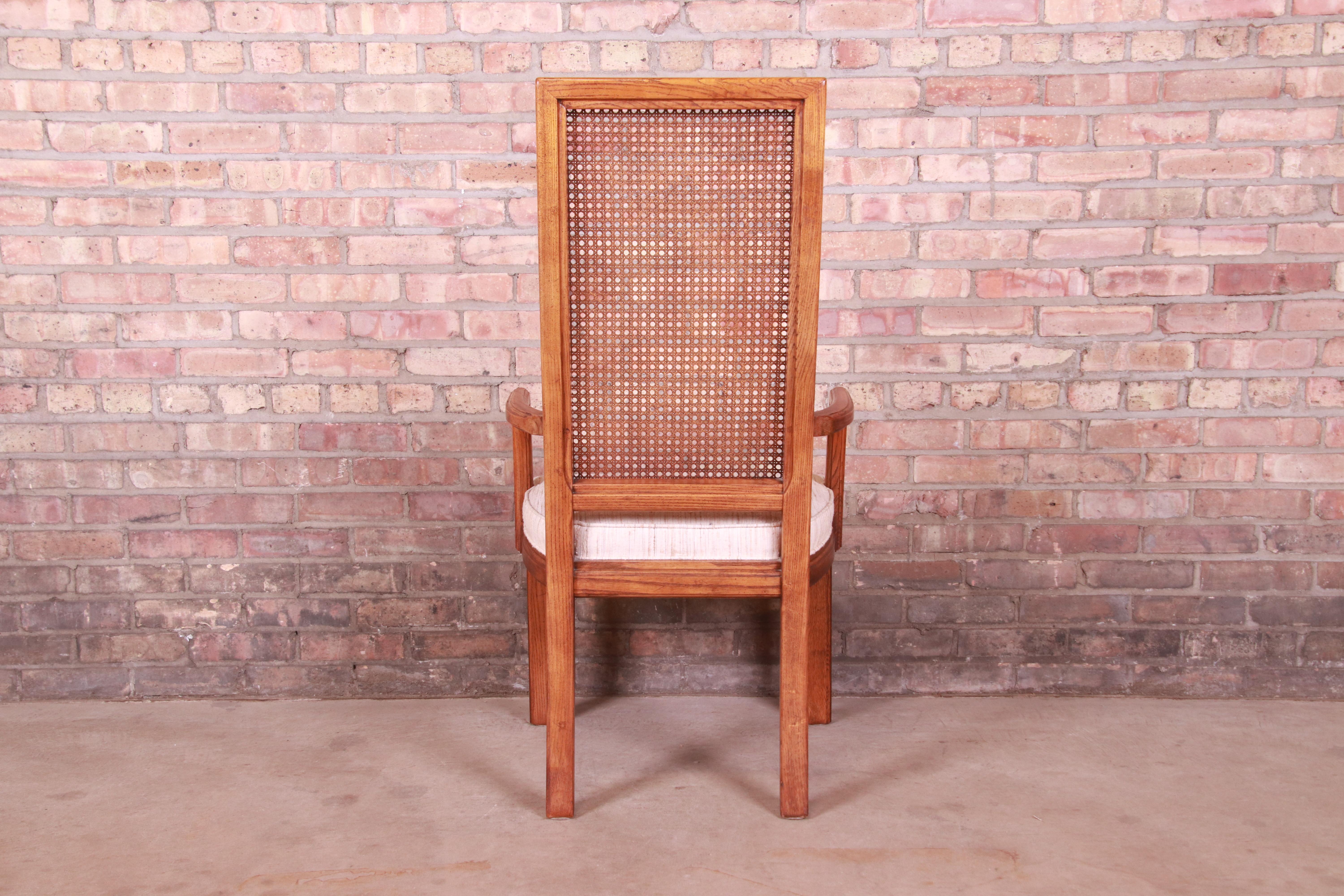 Henredon Mid-Century Modern Oak and Cane High Back Dining Chairs, Set of Six 8