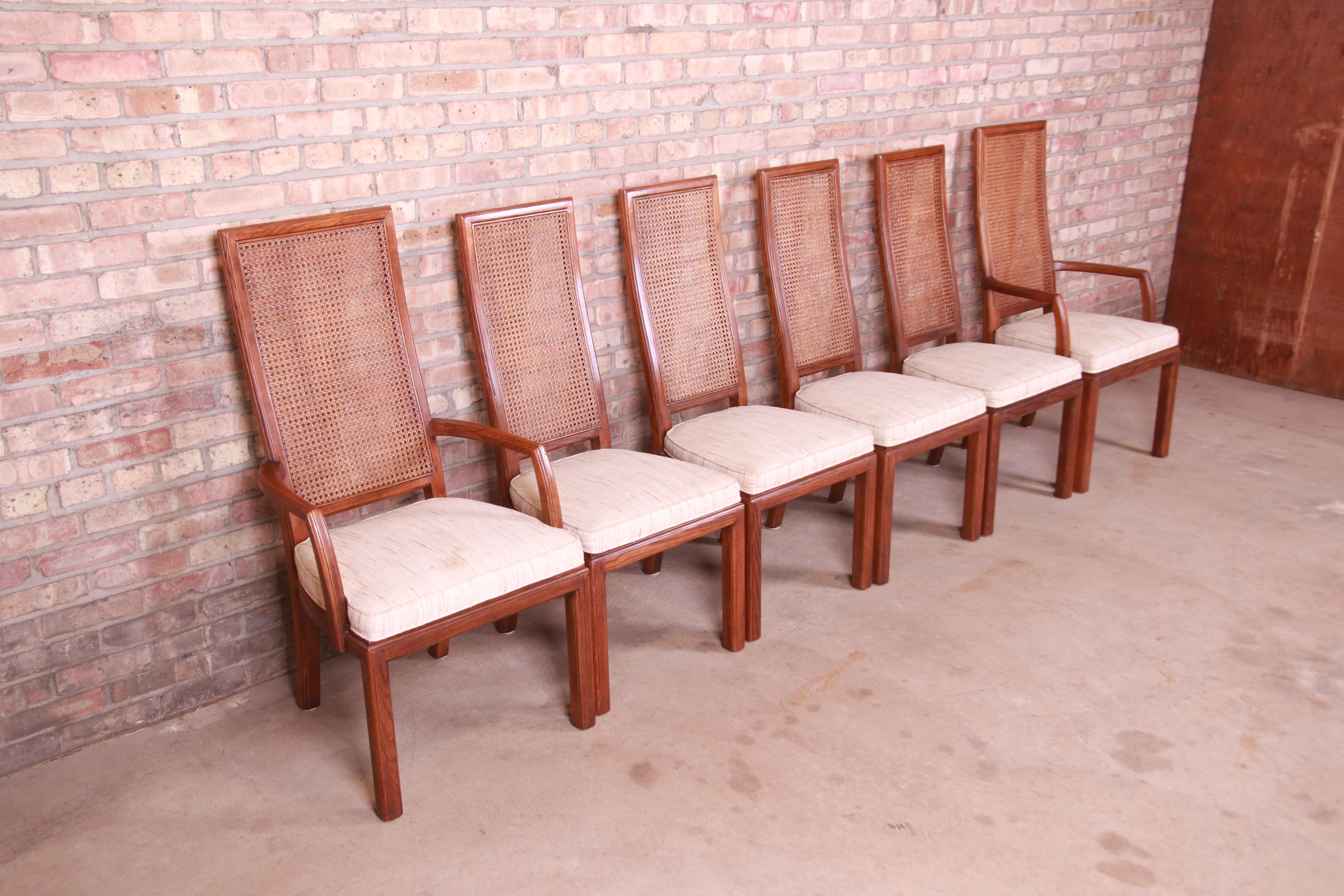Henredon Mid-Century Modern Oak and Cane High Back Dining Chairs, Set of Six In Good Condition In South Bend, IN