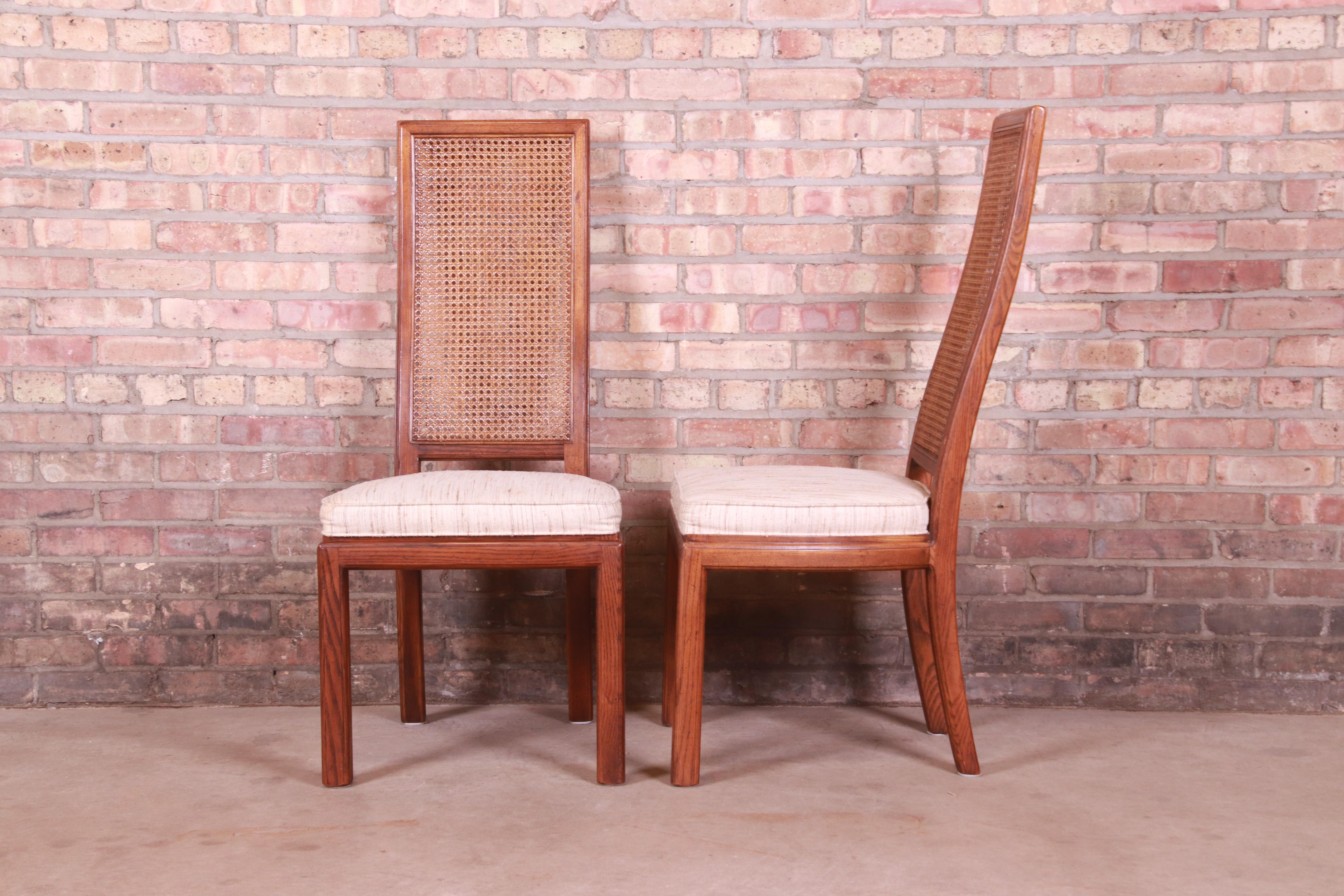 Late 20th Century Henredon Mid-Century Modern Oak and Cane High Back Dining Chairs, Set of Six