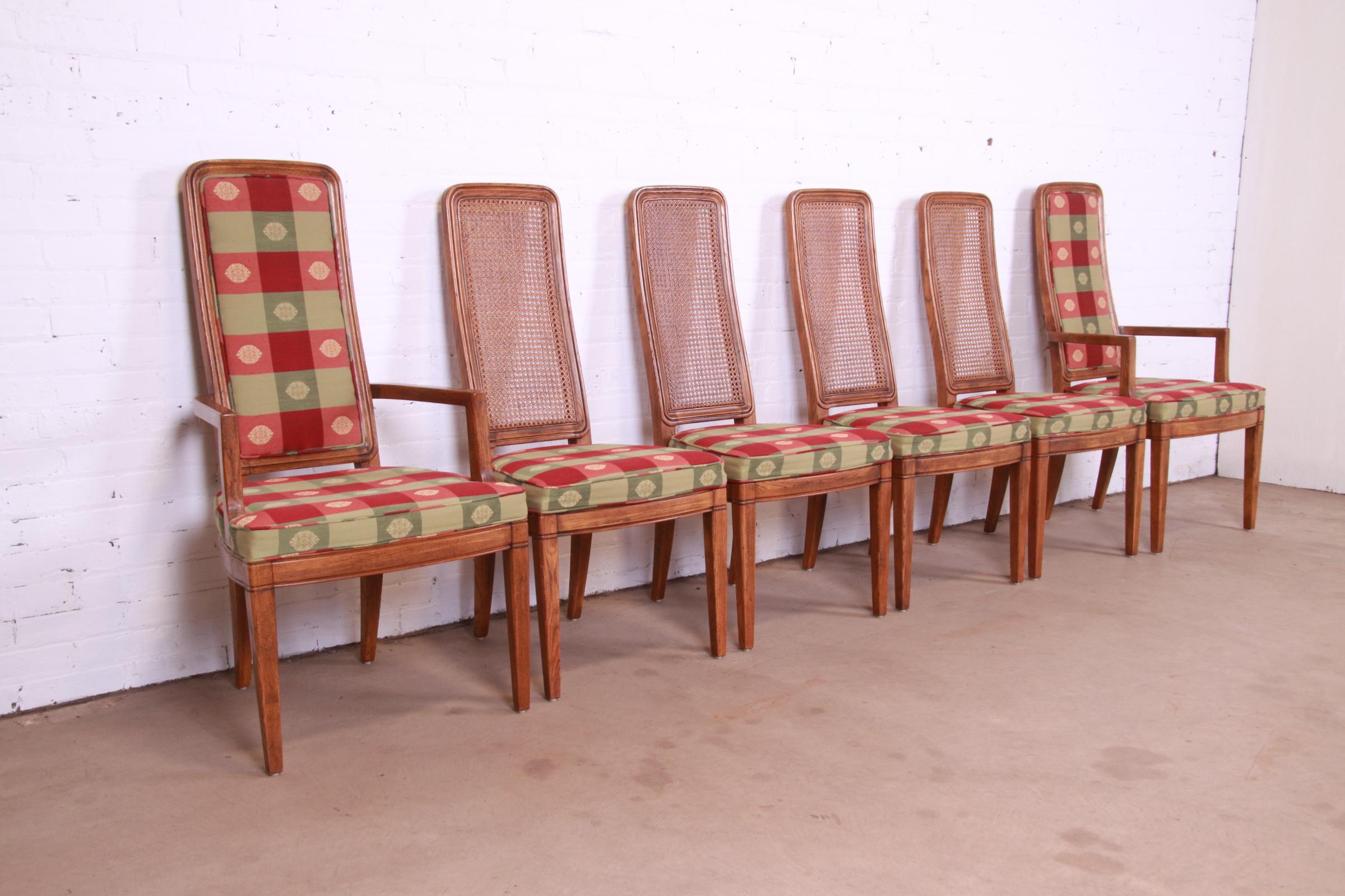 Henredon Mid-Century Modern Oak and Cane High Back Dining Chairs, Set of Six In Good Condition In South Bend, IN