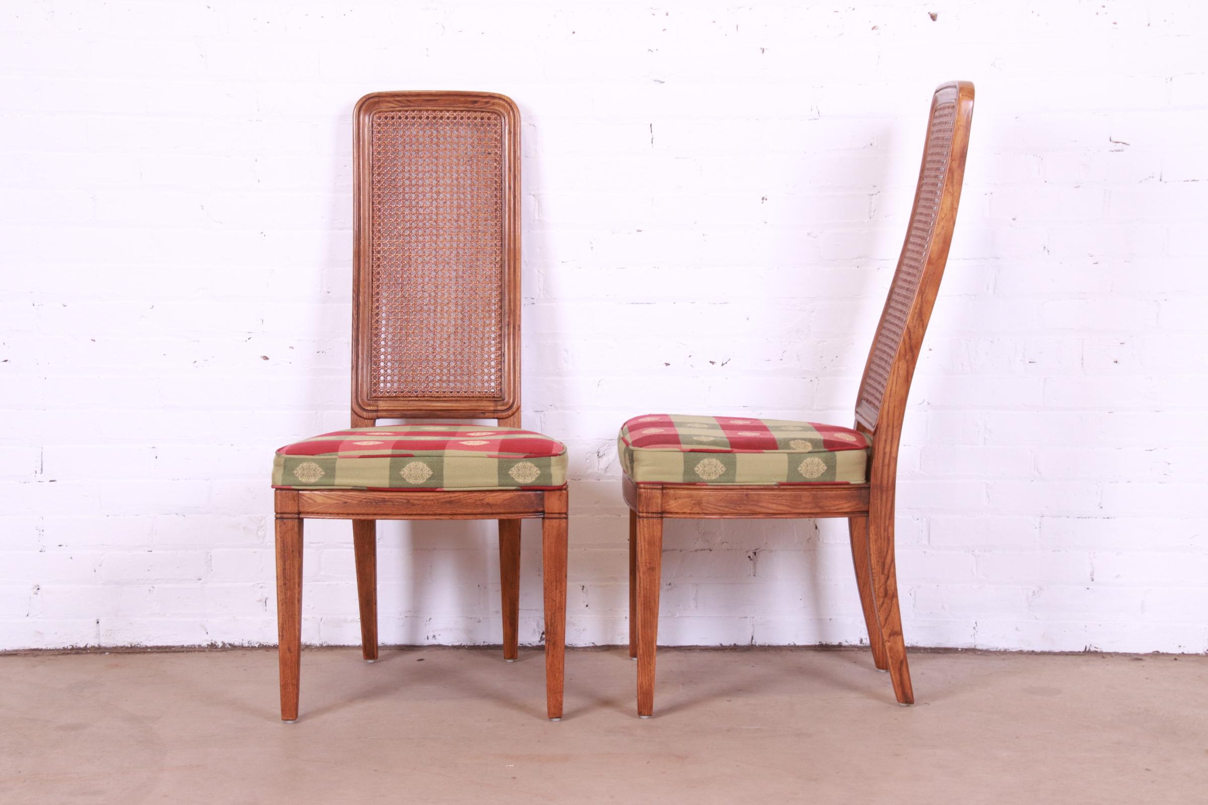 Upholstery Henredon Mid-Century Modern Oak and Cane High Back Dining Chairs, Set of Six