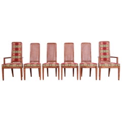 Henredon Mid-Century Modern Oak and Cane High Back Dining Chairs, Set of Six