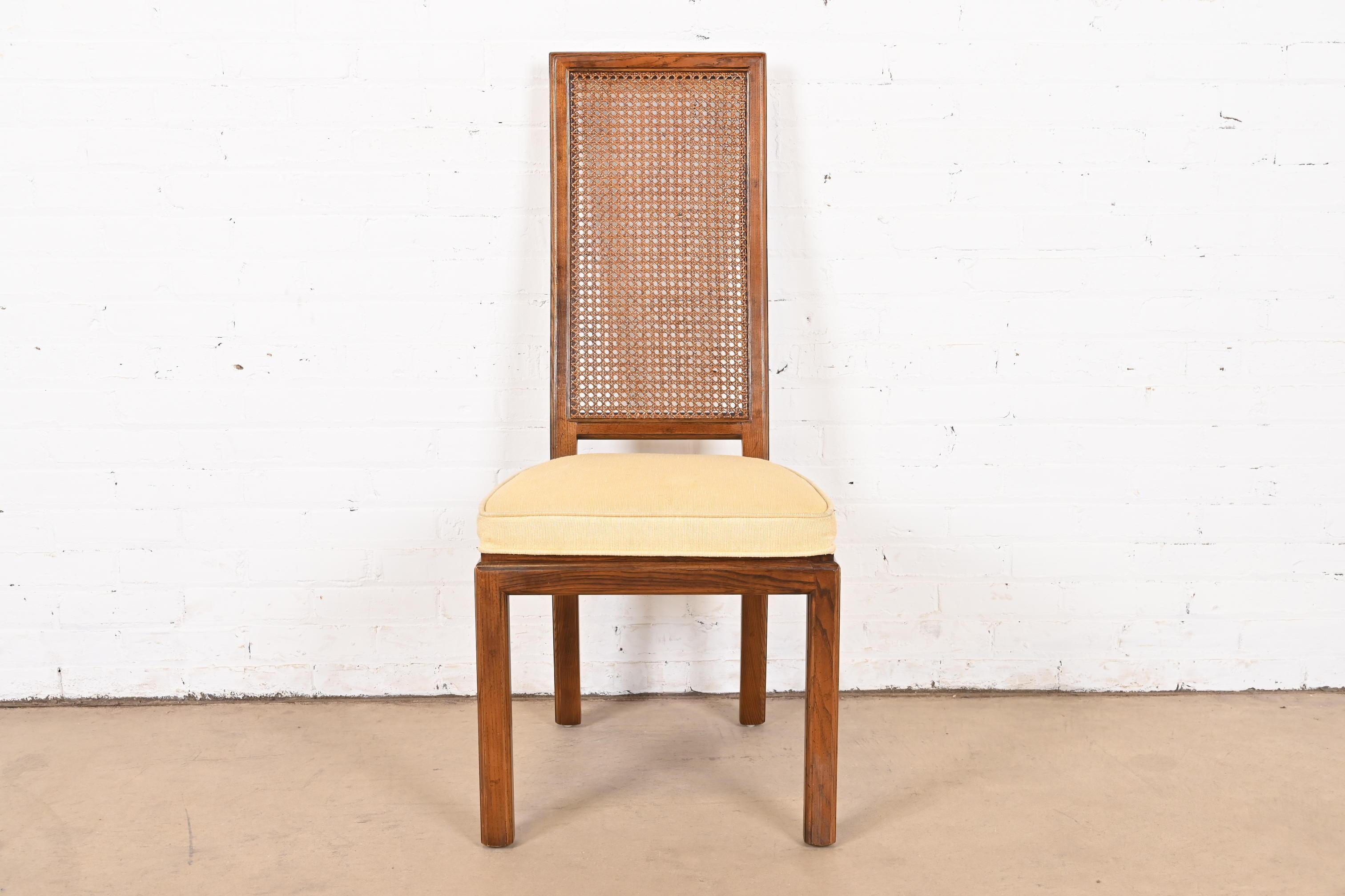 American Henredon Mid-Century Modern Oak and Cane High Back Side Chair, Circa 1970s For Sale