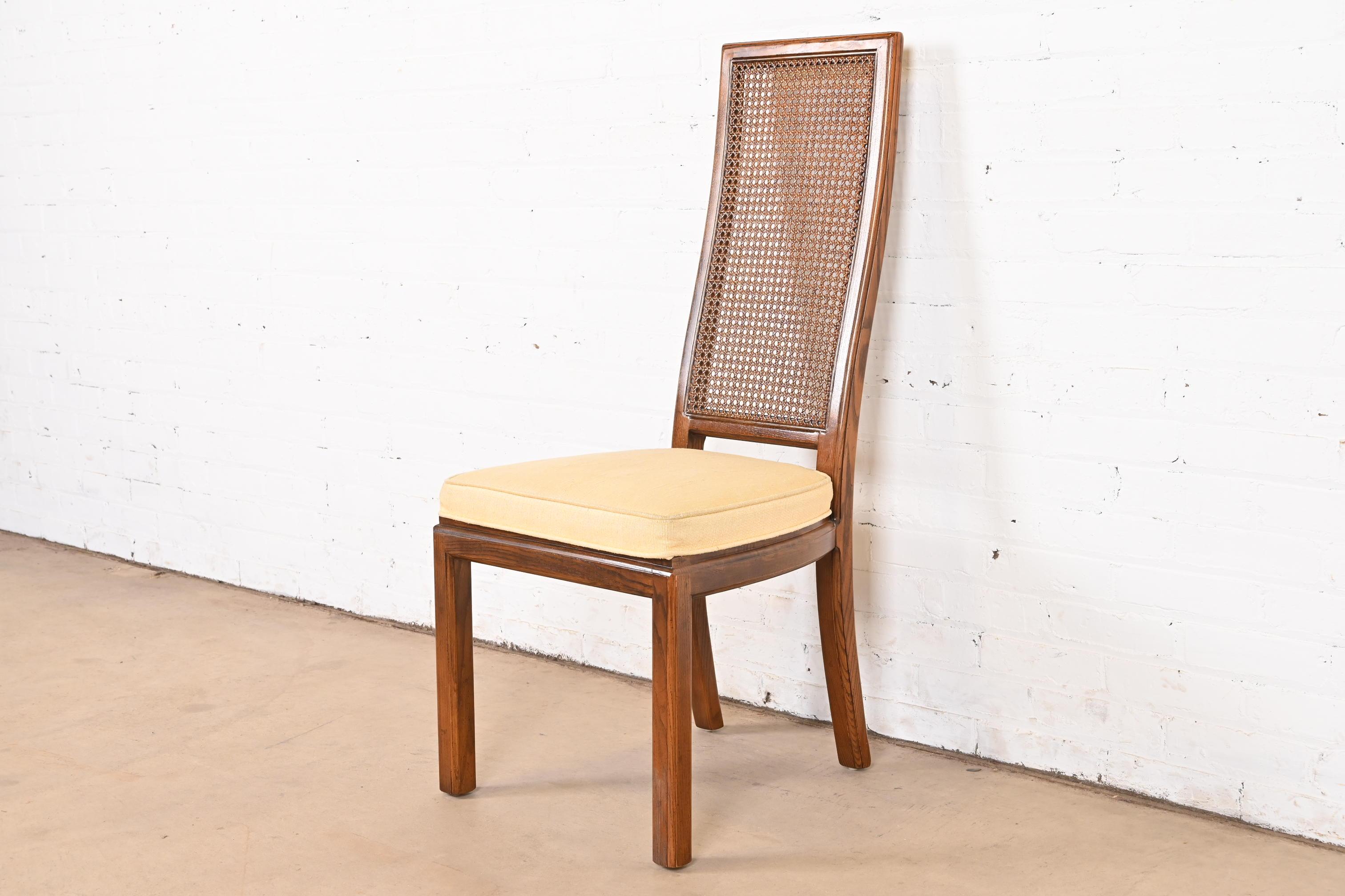 Late 20th Century Henredon Mid-Century Modern Oak and Cane High Back Side Chair, Circa 1970s For Sale