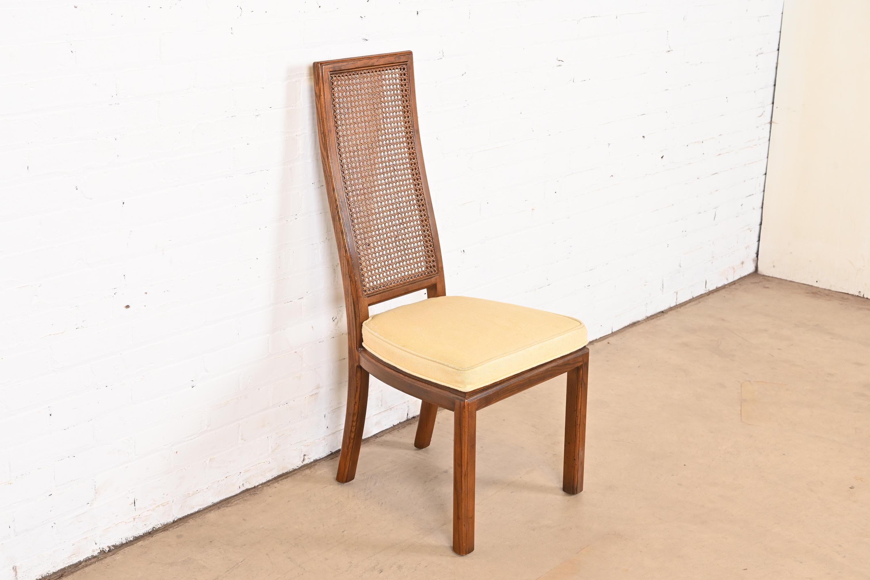 Upholstery Henredon Mid-Century Modern Oak and Cane High Back Side Chair, Circa 1970s For Sale