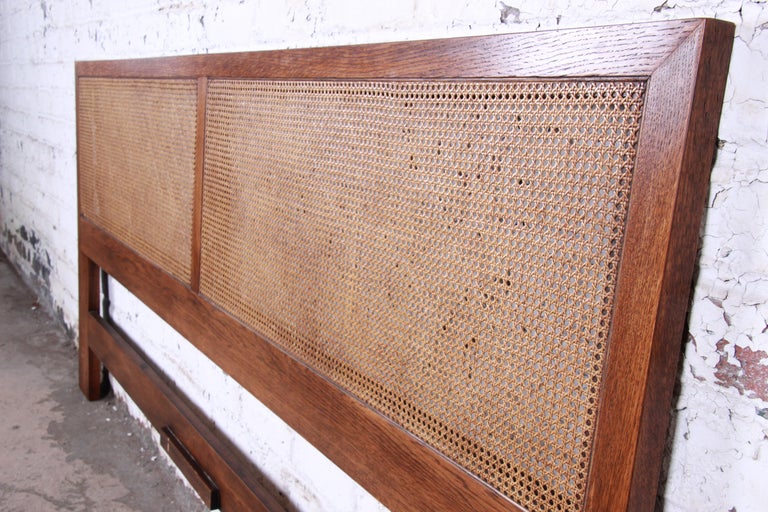 Henredon MidCentury Modern Oak and Cane King Size Headboard at 1stDibs
