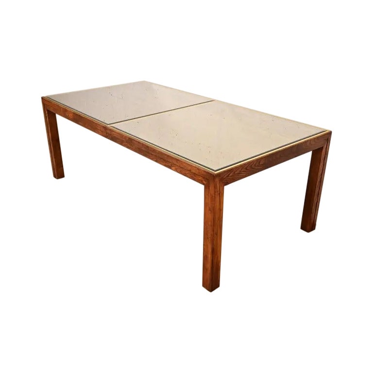 Mesa de comedor extensible Henredon, moderna de mediados de siglo, de roble y espejos, circa años 70 en venta