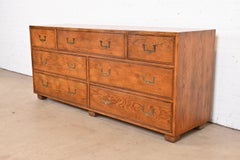 Henredon Mid-Century Modern Oak Campaign Long Dresser, Circa 1970s