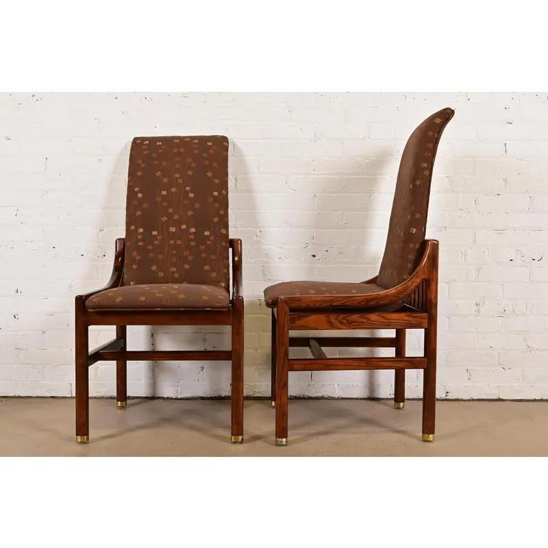 Henredon Mid-Century Modern Oak High Back Side Chairs oder Esszimmerstühle, Paar im Angebot 3