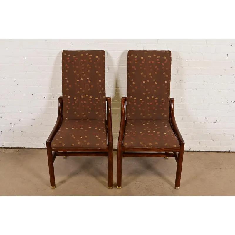 Henredon Mid-Century Modern Oak High Back Side Chairs oder Esszimmerstühle, Paar (Moderne der Mitte des Jahrhunderts) im Angebot