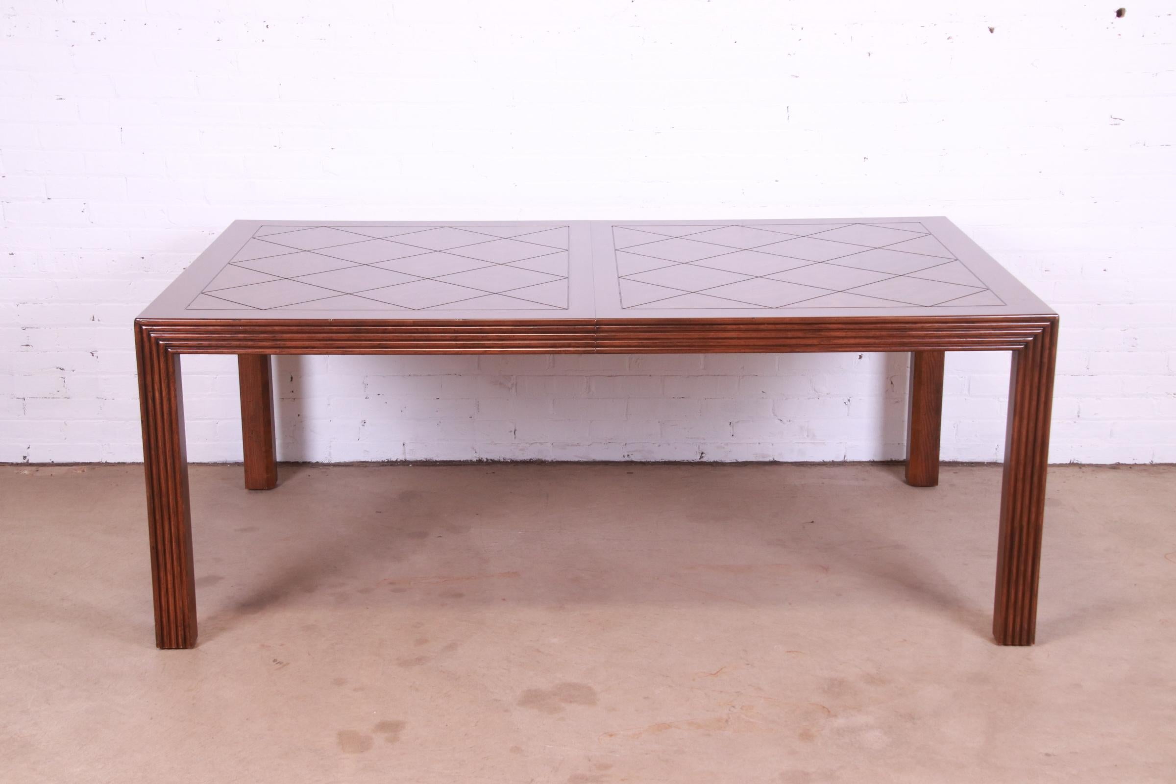 Henredon Mid-Century Modern Oak Parsons Extension Dining Table With Parquet Top For Sale 6