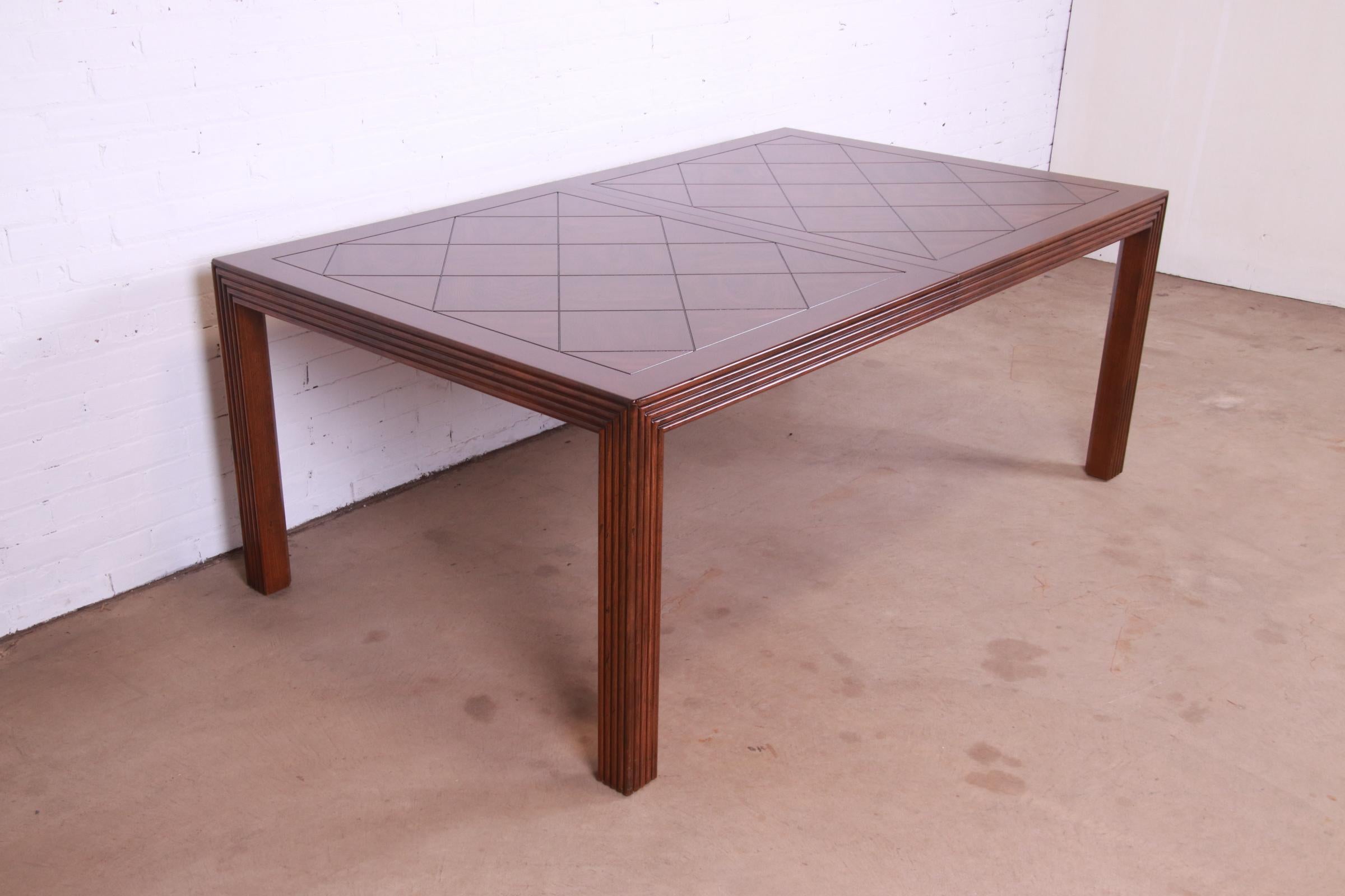 Henredon Mid-Century Modern Oak Parsons Extension Dining Table With Parquet Top For Sale 10
