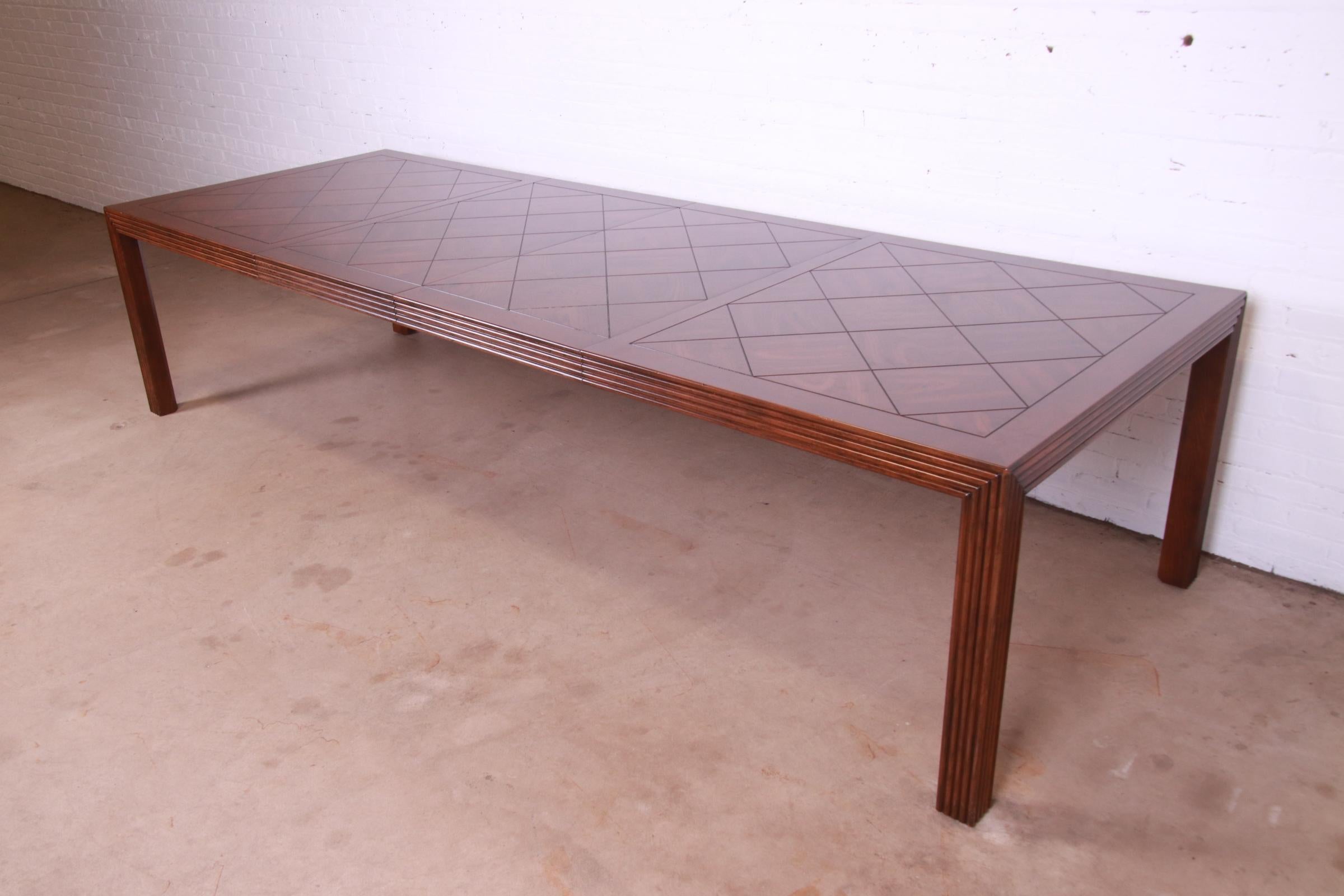 Henredon Mid-Century Modern Oak Parsons Extension Dining Table With Parquet Top In Good Condition For Sale In South Bend, IN