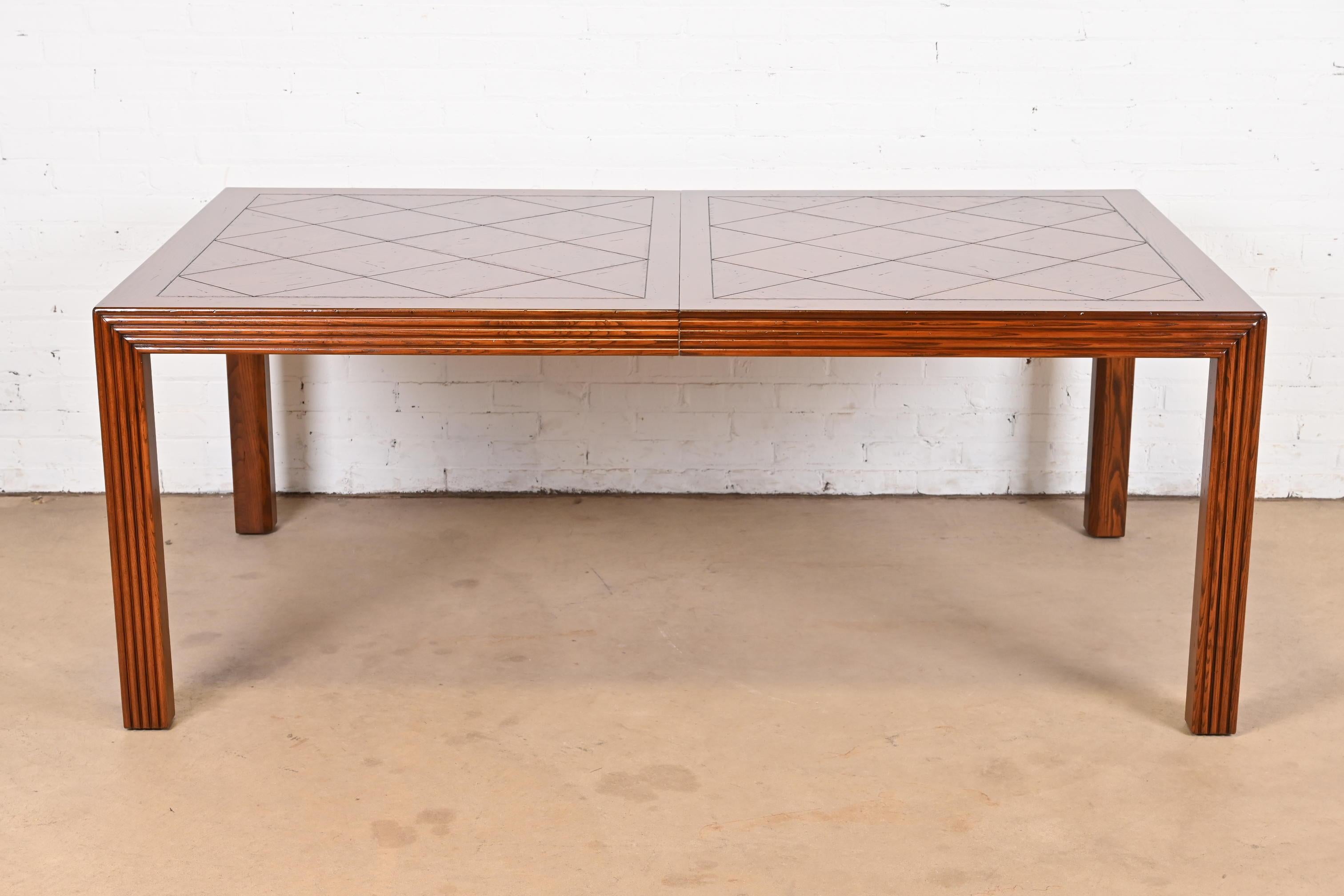 Henredon Mid-Century Modern Oak Parsons Parquet Top Dining Table, Refinished For Sale 6
