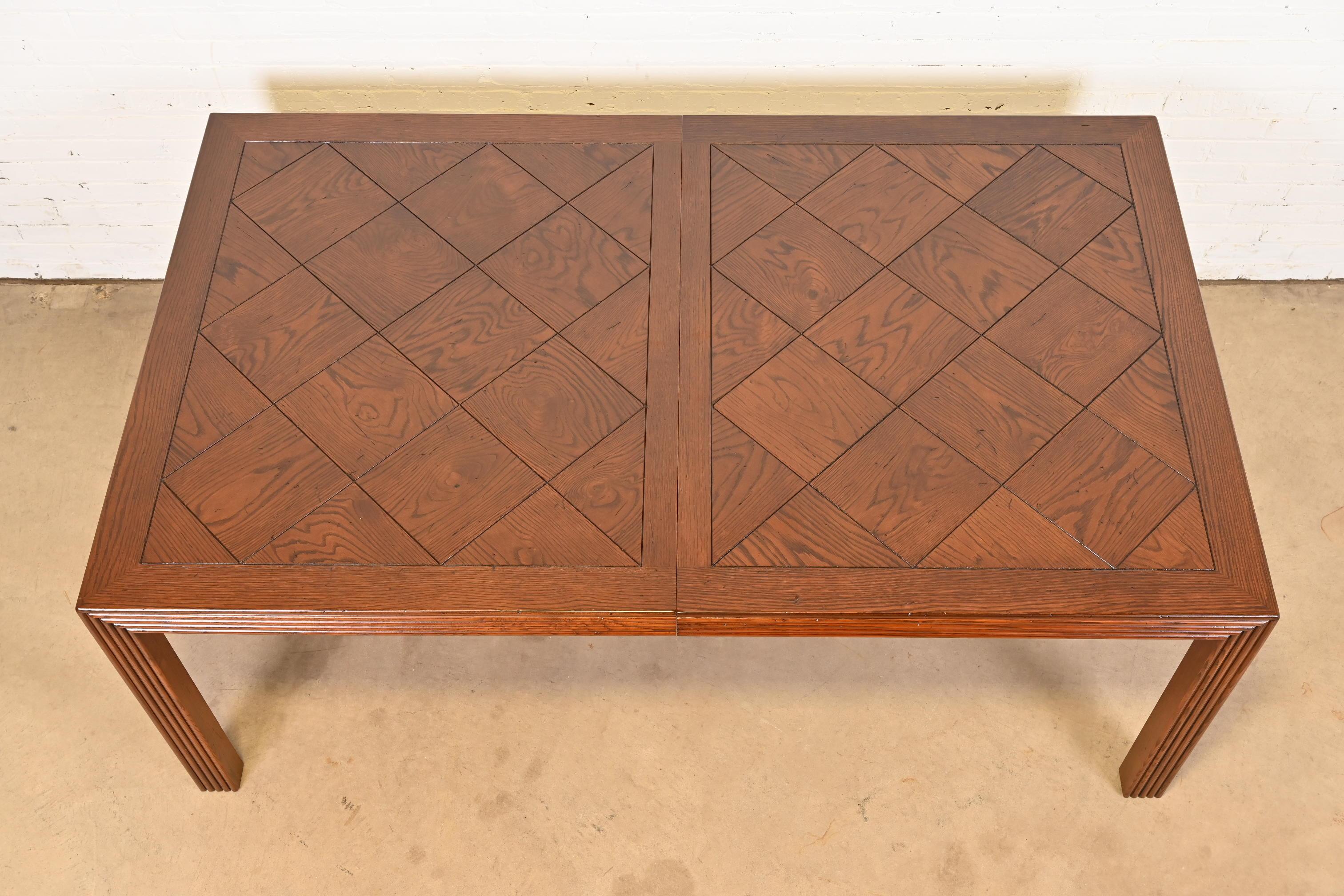 Henredon Mid-Century Modern Oak Parsons Parquet Top Dining Table, Refinished For Sale 7